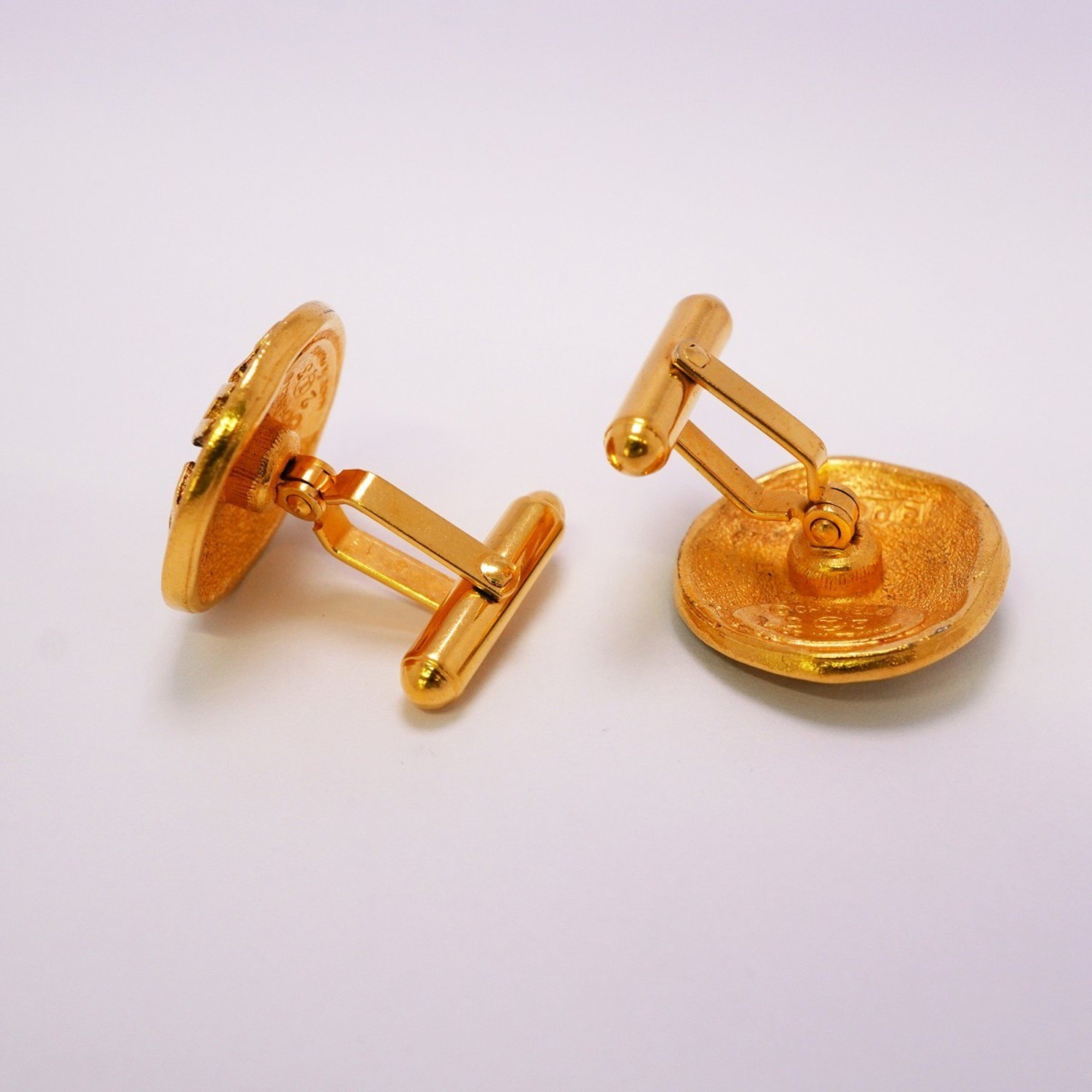 Chanel Cufflinks Circle Horse Motif GP Plated Gold Men's Women's