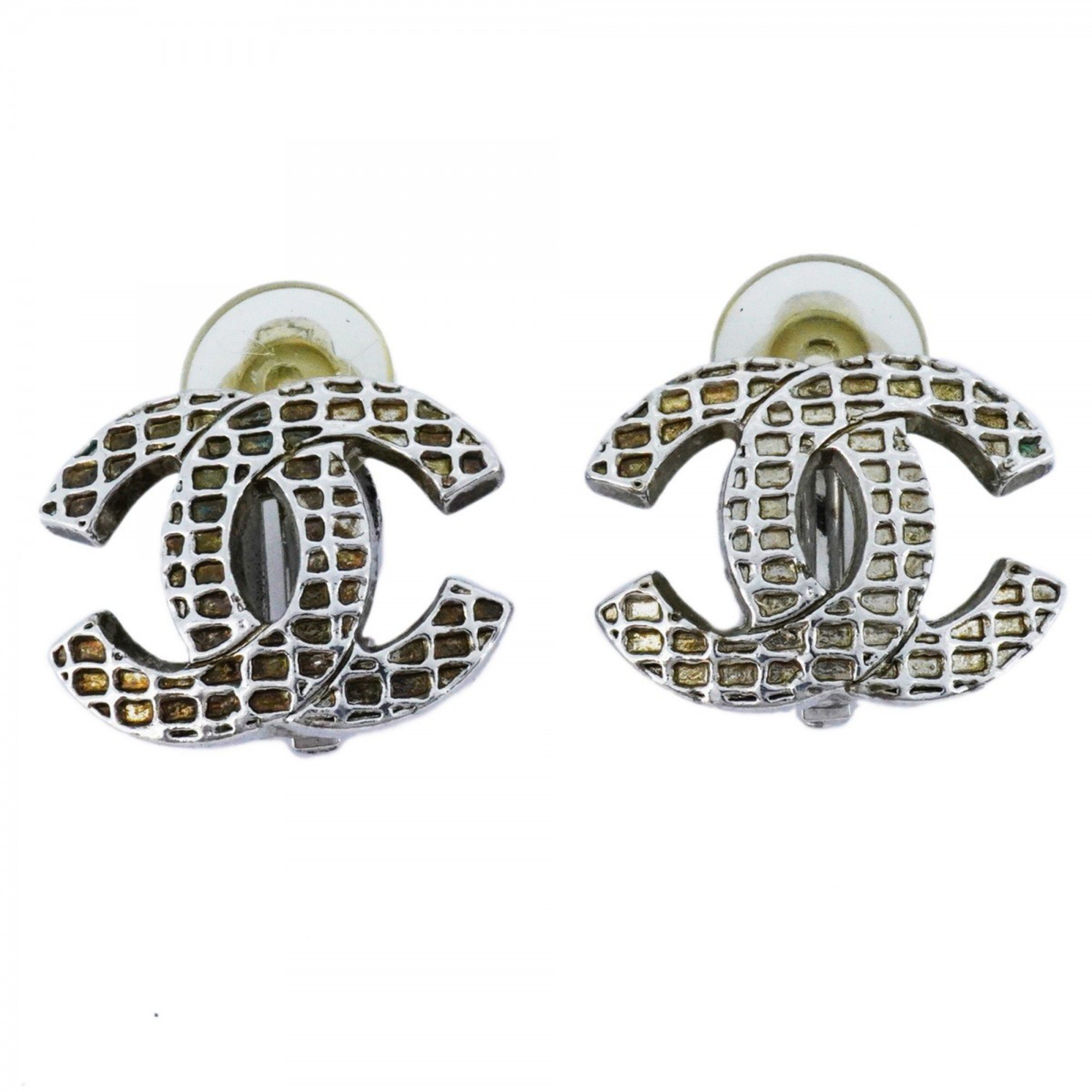 Chanel Earrings Coco Mark Metal Silver Ladies