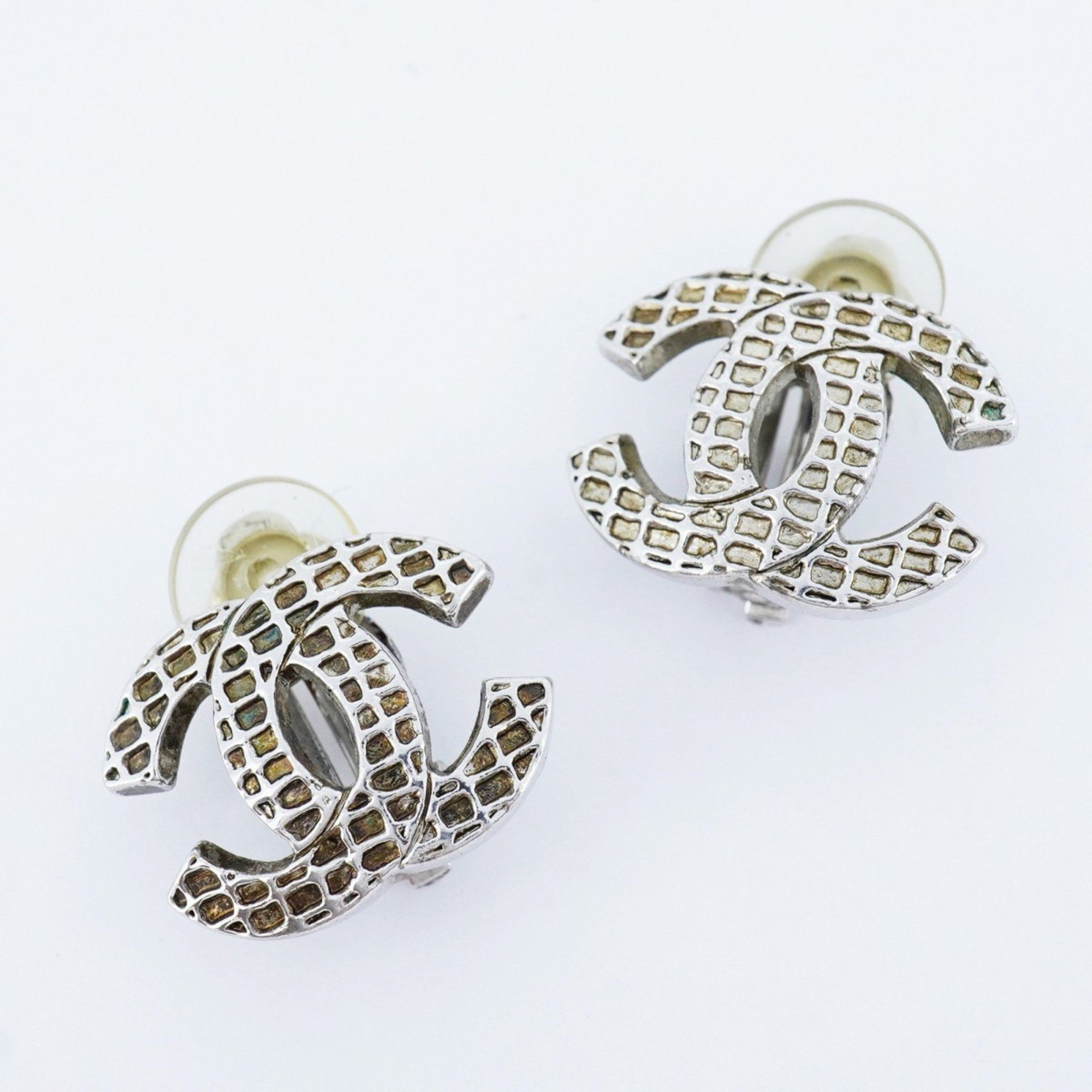 Chanel Earrings Coco Mark Metal Silver Ladies