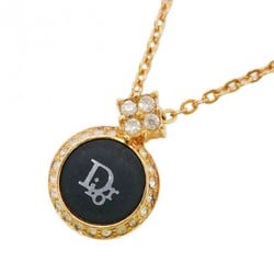 Christian Dior Necklace Circle Rhinestone GP Plated Gold Black Women's