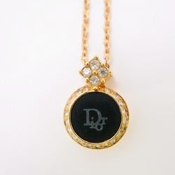 Christian Dior Necklace Circle Rhinestone GP Plated Gold Black Women's