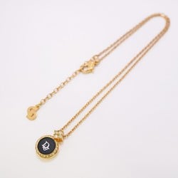 Christian Dior Necklace Circle Rhinestone GP Plated Gold Black Women's