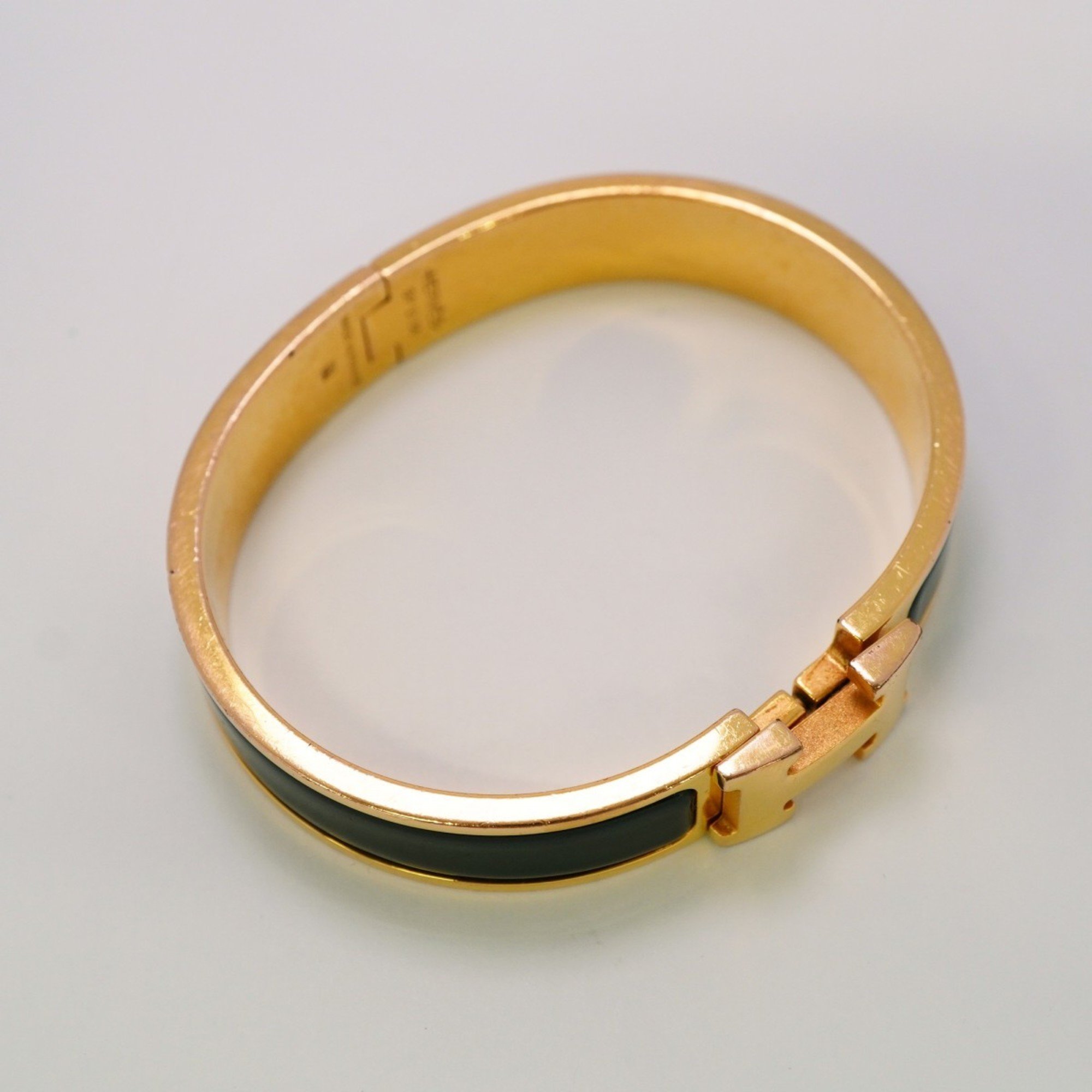 Hermes Bangle Click Clack PM GP Plated Gold Black Ladies