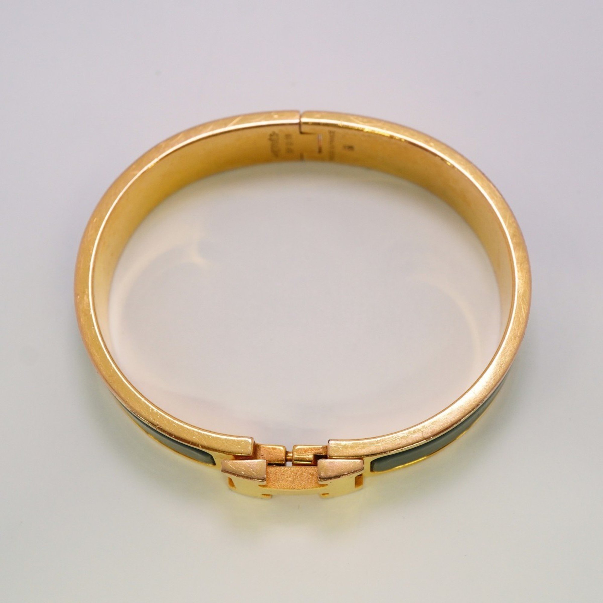 Hermes Bangle Click Clack PM GP Plated Gold Black Ladies