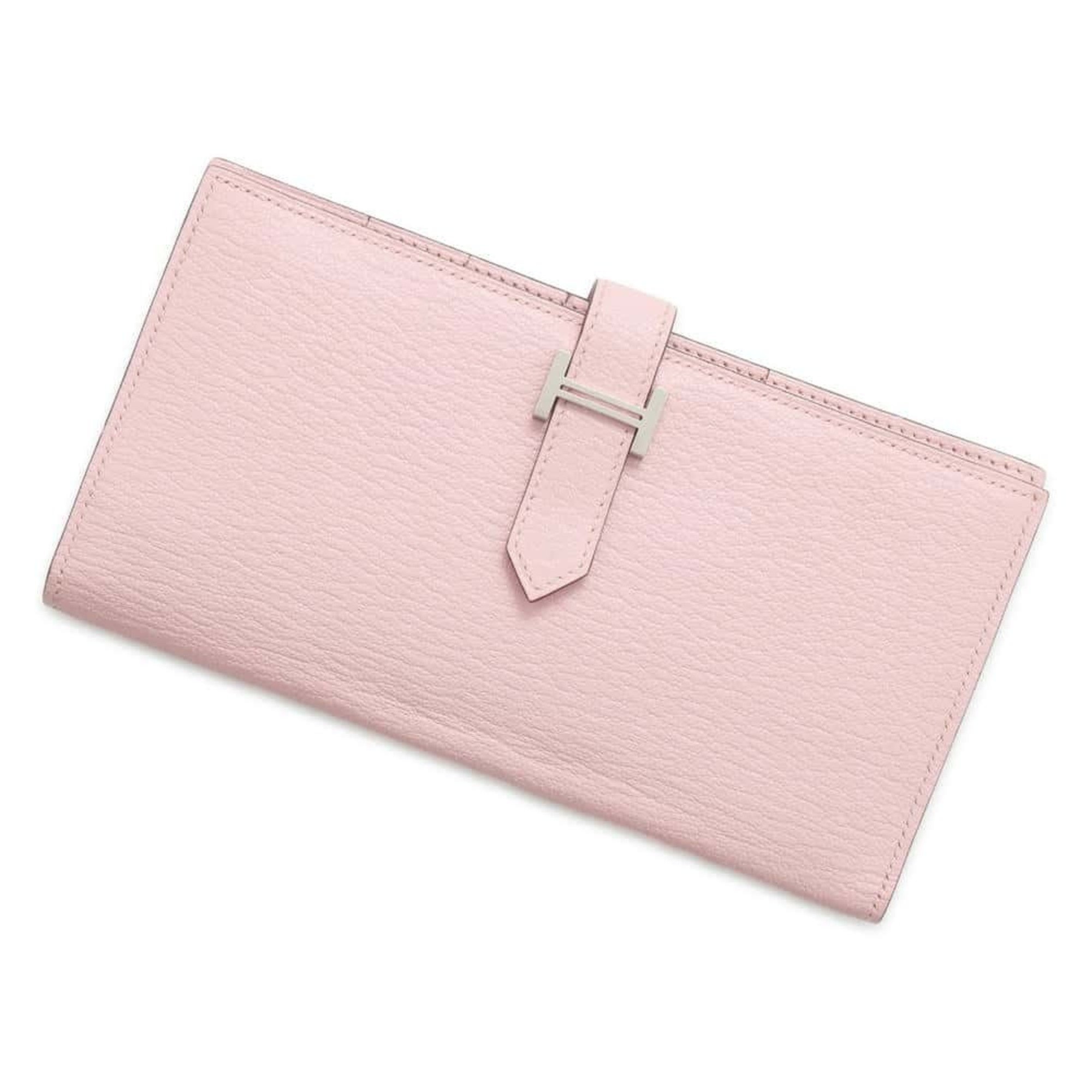 Hermes Long Wallet Bearn Soufflet Rose Sakura Chevre Mysore D Stamp HERMES