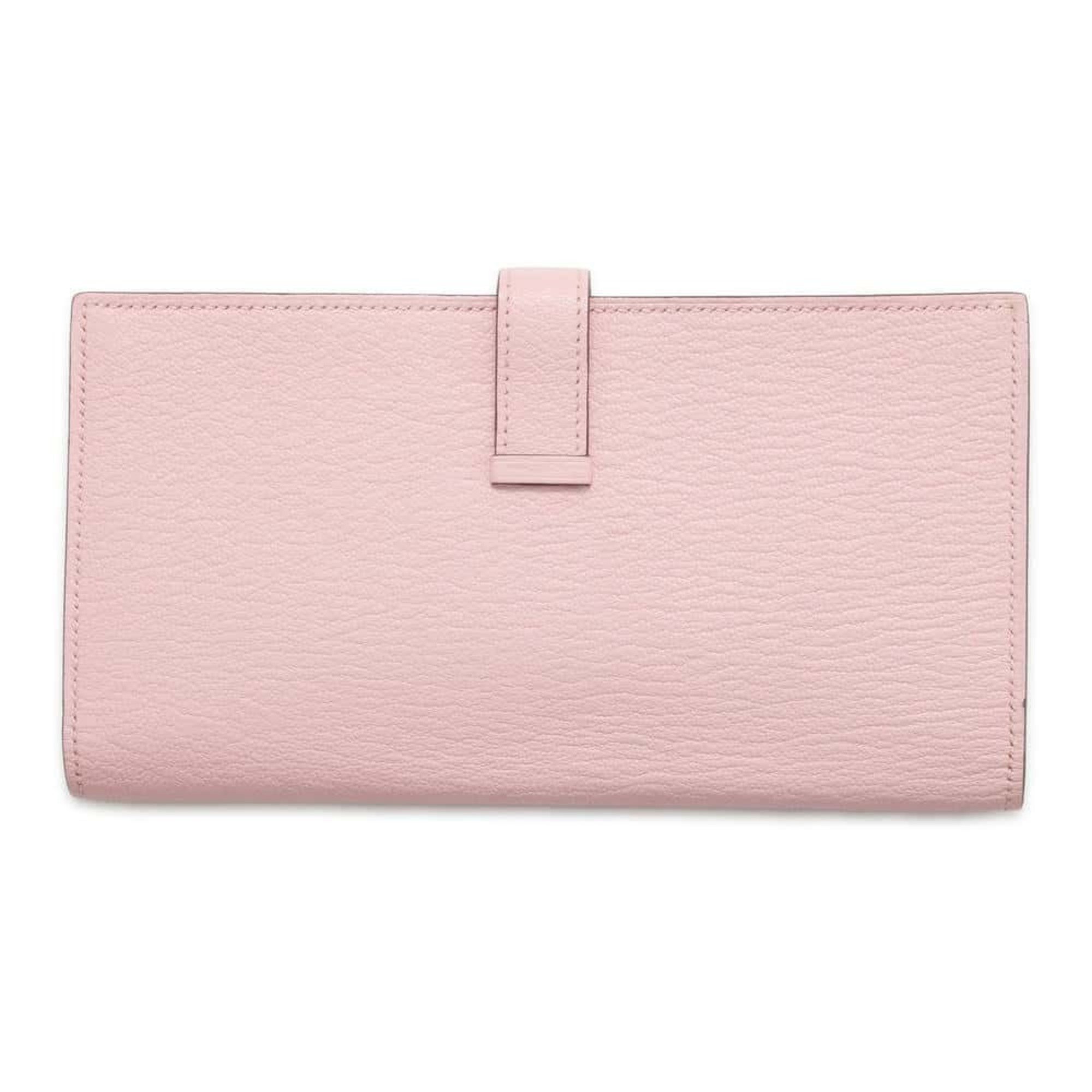 Hermes Long Wallet Bearn Soufflet Rose Sakura Chevre Mysore D Stamp HERMES