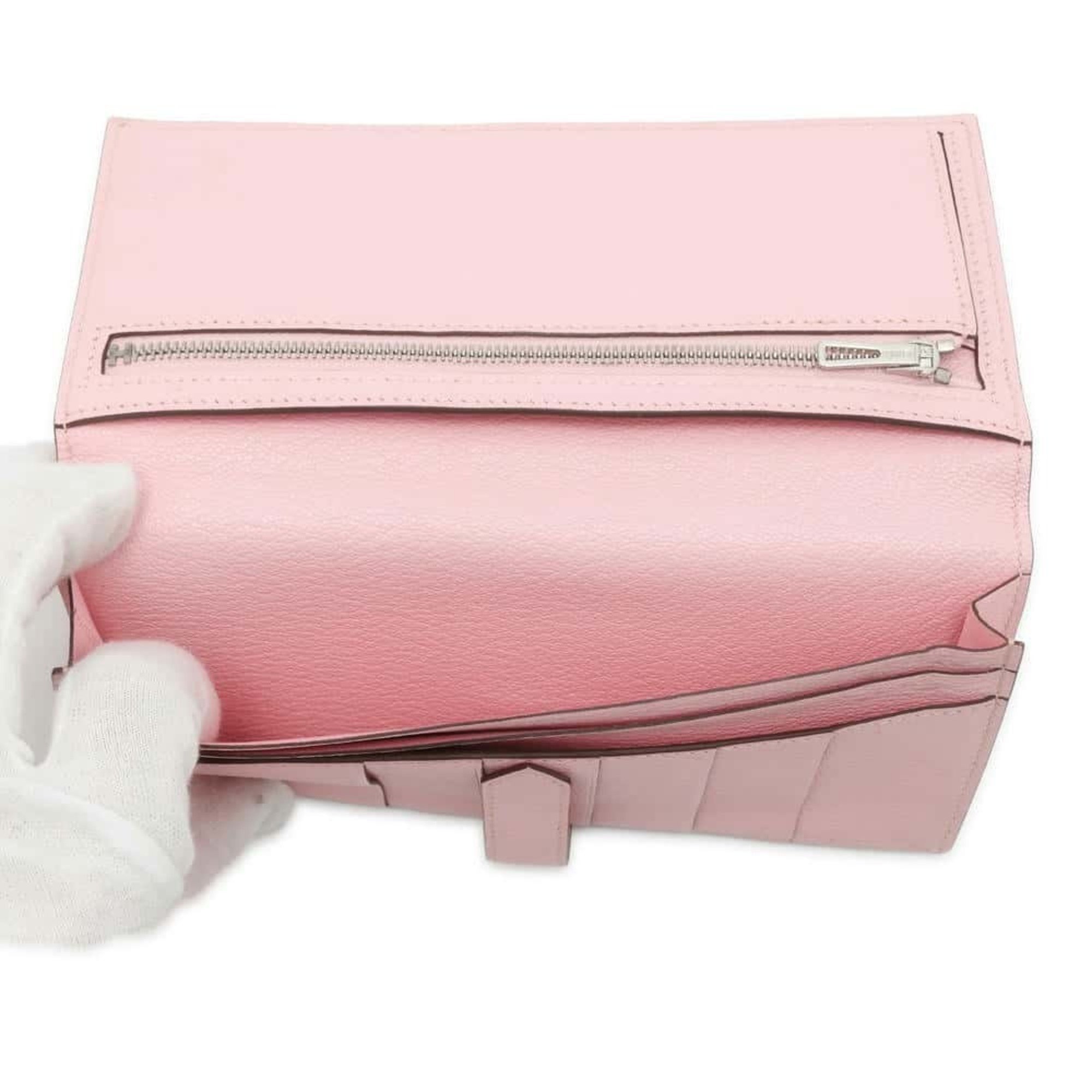 Hermes Long Wallet Bearn Soufflet Rose Sakura Chevre Mysore D Stamp HERMES