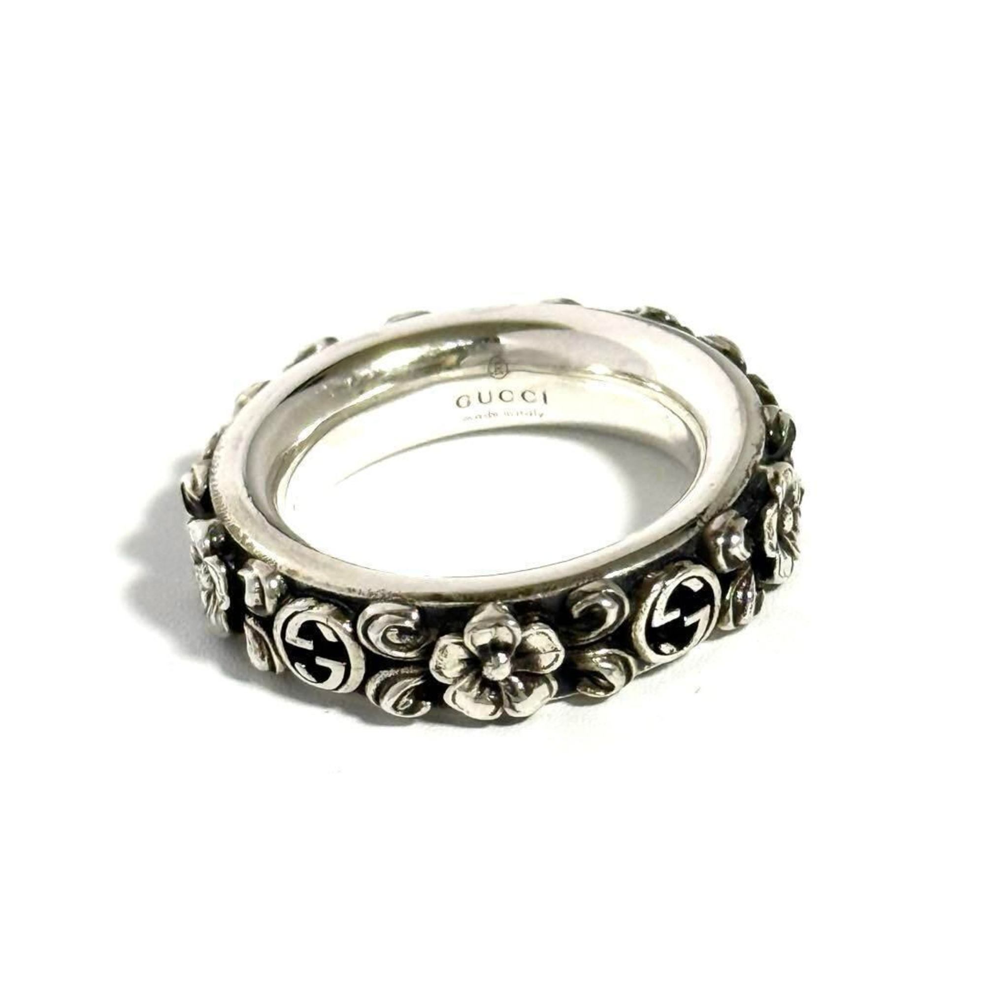 GUCCI Men's and Women's Interlocking G Floral Ring, Silver