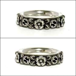 GUCCI Men's and Women's Interlocking G Floral Ring, Silver