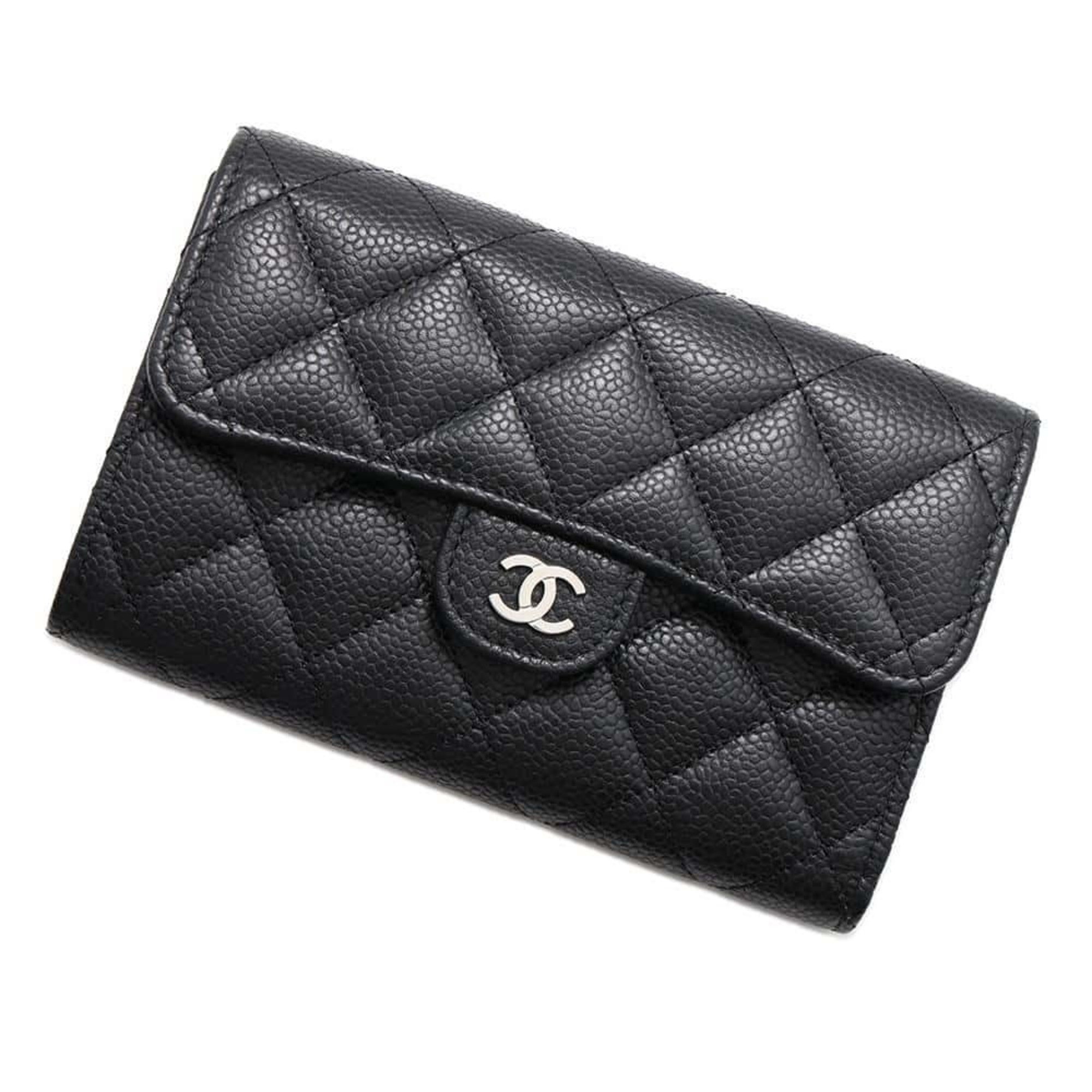 Chanel Wallet Matelasse Coco Mark Caviar Skin Black AP0232 CHANEL Tri-fold