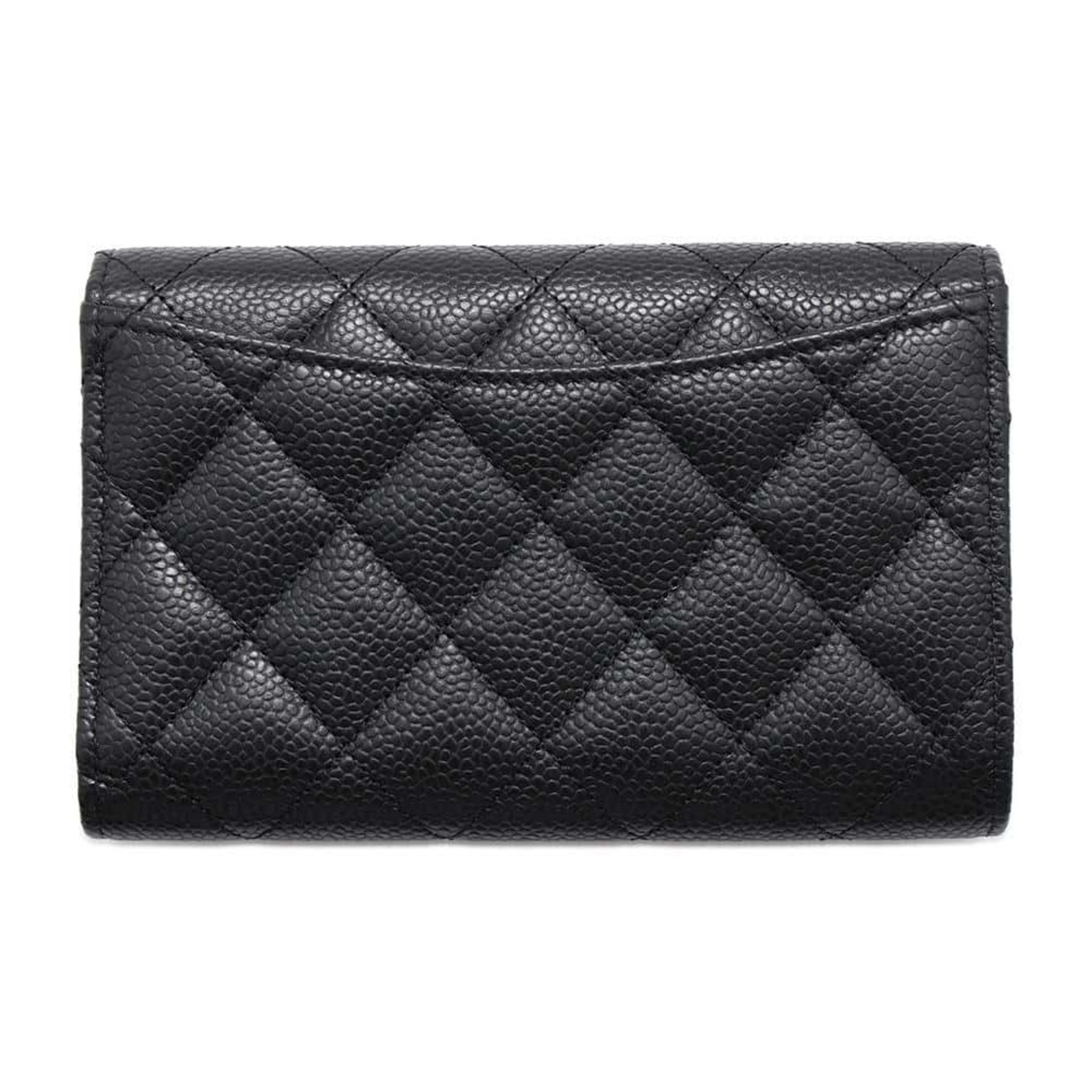 Chanel Wallet Matelasse Coco Mark Caviar Skin Black AP0232 CHANEL Tri-fold