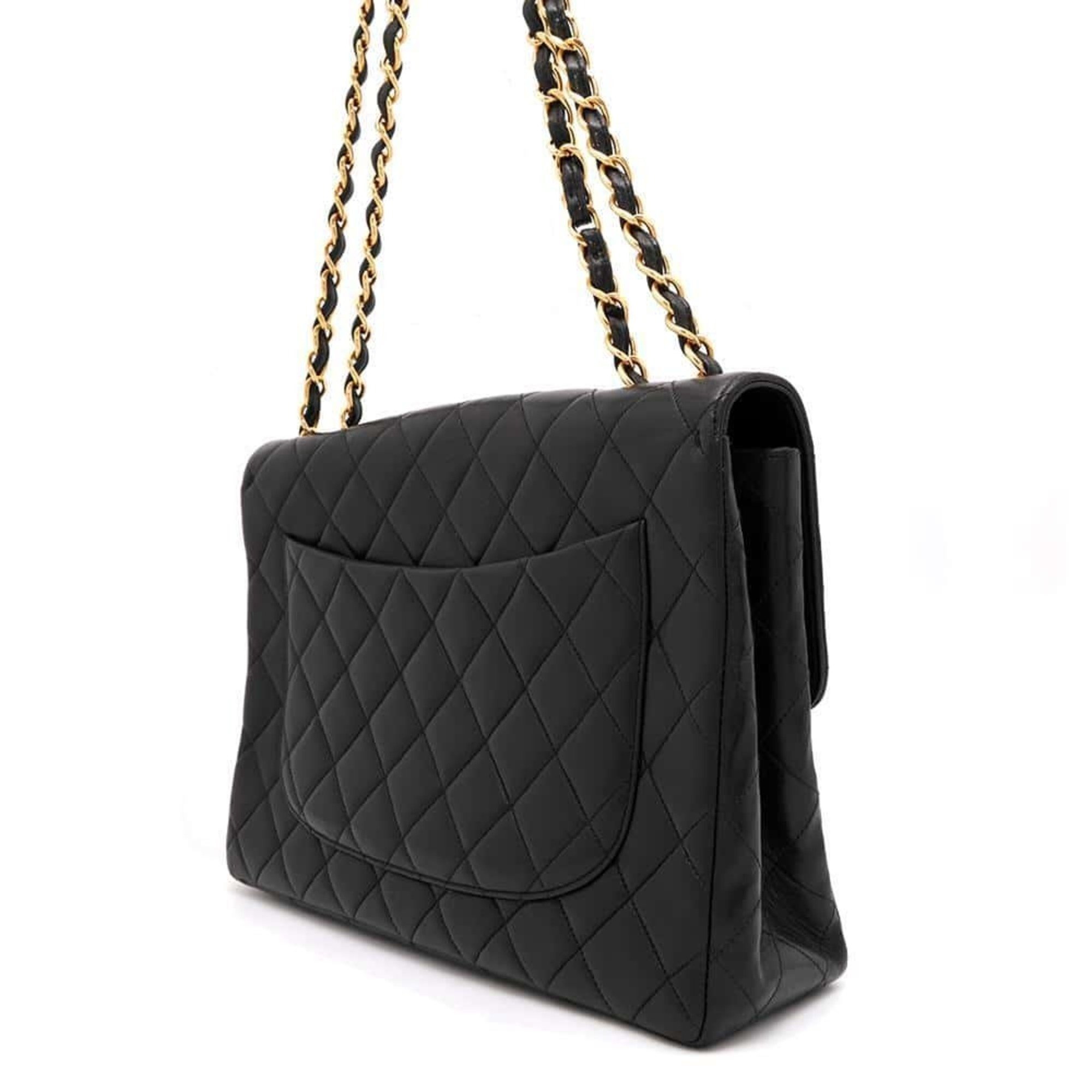 Chanel Chain Shoulder Bag Matelasse 30 Single Flap Lambskin CHANEL Black