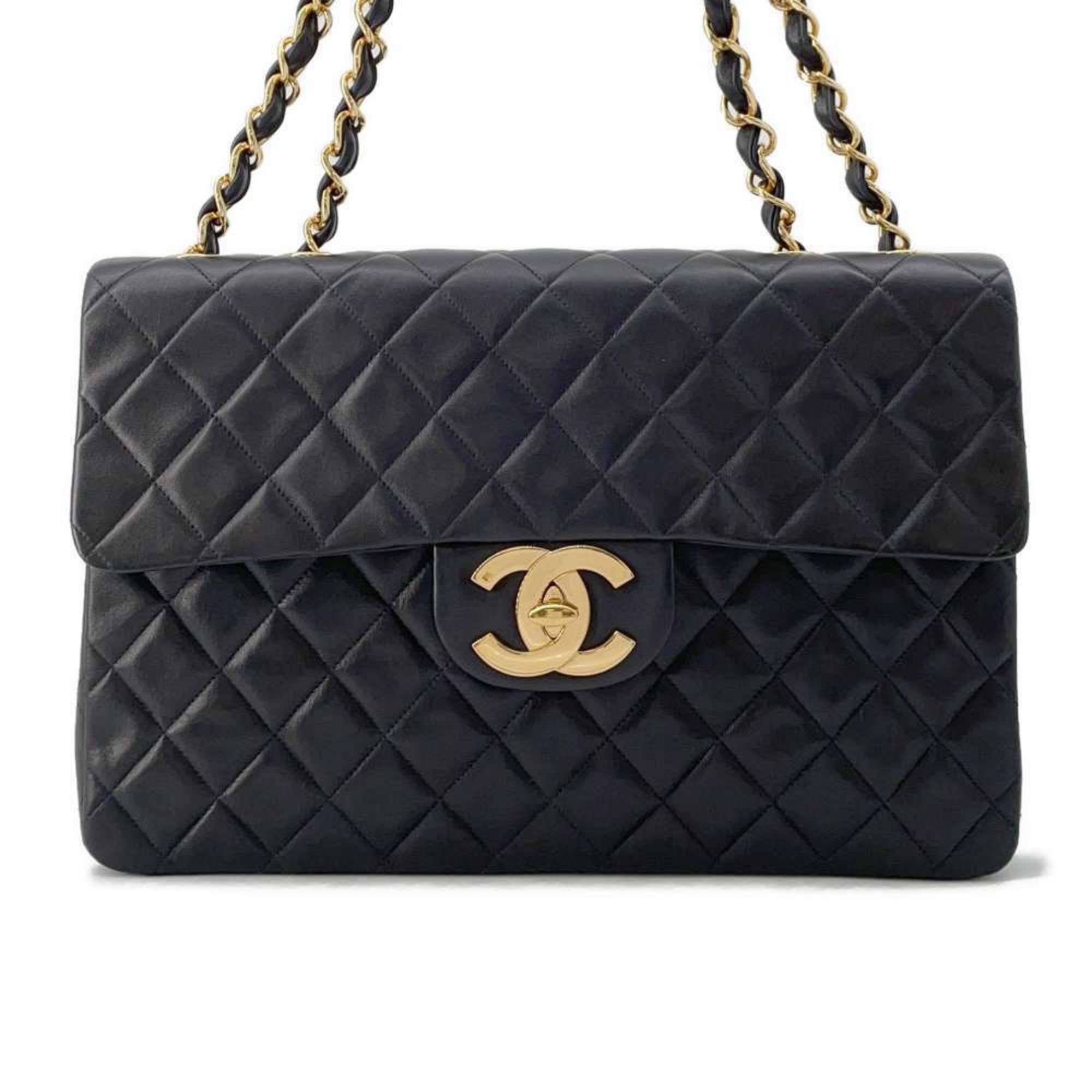 Chanel Chain Shoulder Bag Deca Matelasse 34 Coco Mark Lambskin A01094 CHANEL Matel Black