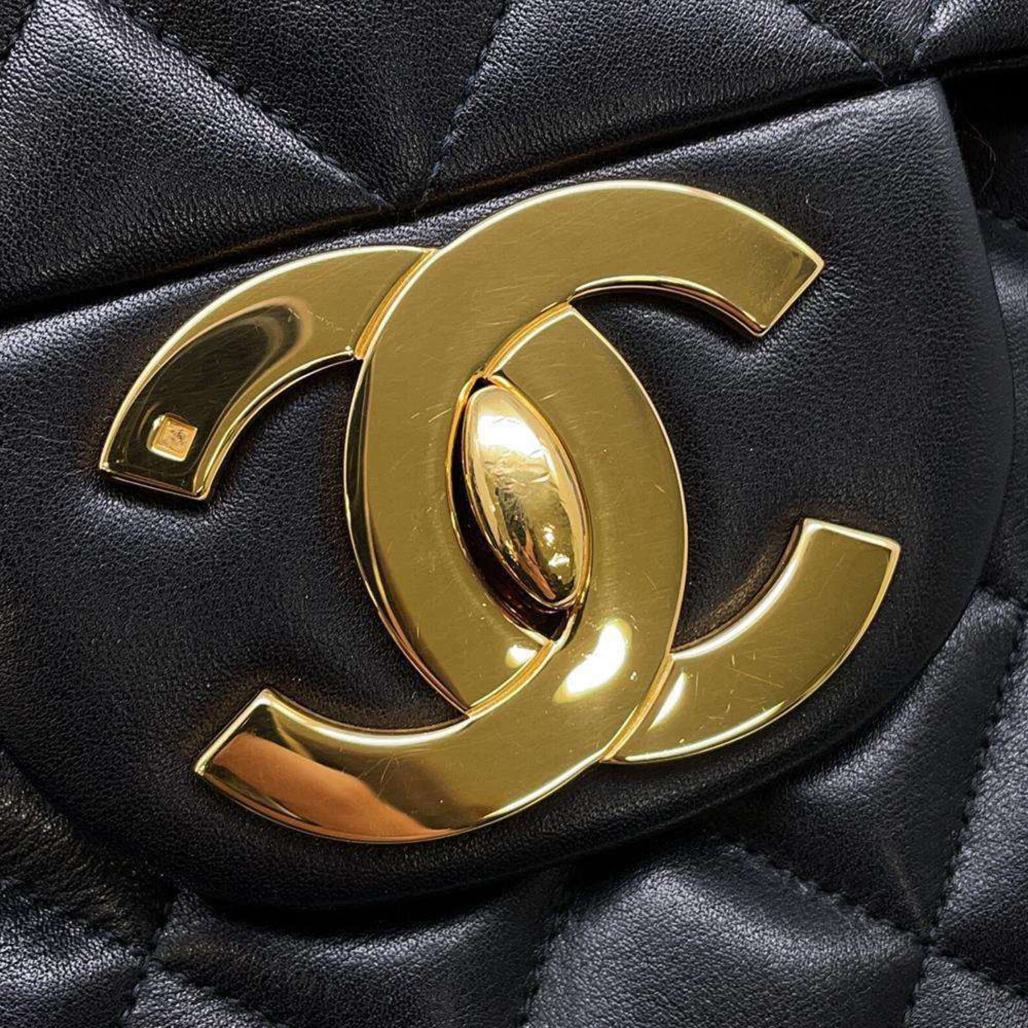 Chanel Chain Shoulder Bag Deca Matelasse 34 Coco Mark Lambskin A01094 CHANEL Matel Black