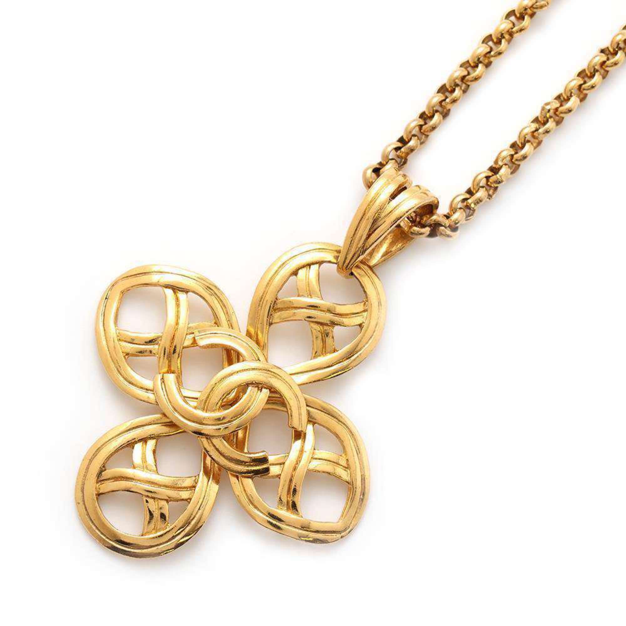 Chanel Necklace Coco Mark Four Leaf Clover Metal 96P CHANEL Pendant