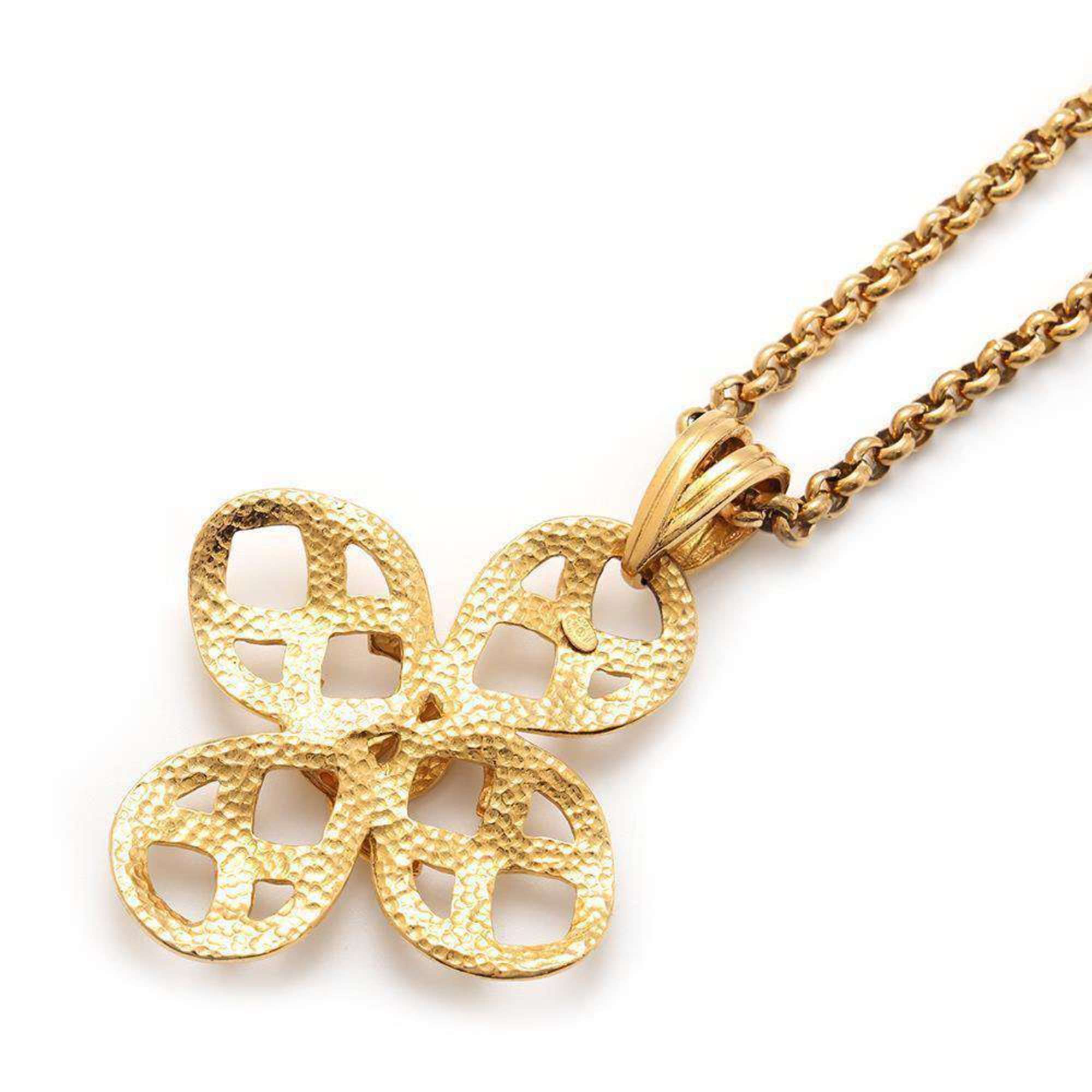 Chanel Necklace Coco Mark Four Leaf Clover Metal 96P CHANEL Pendant