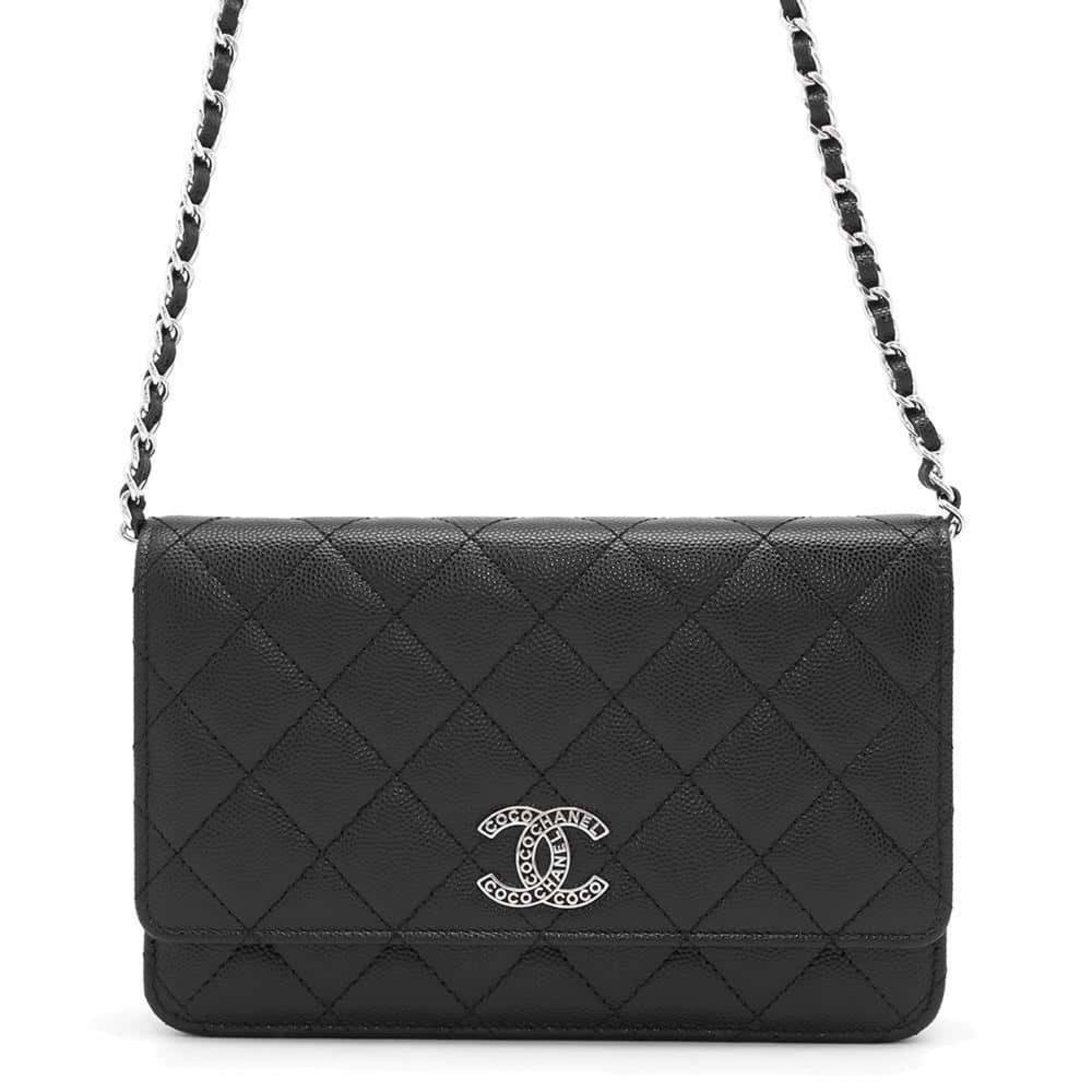 Chanel Chain Wallet Matelasse Coco Mark Caviar Skin CHANEL Black