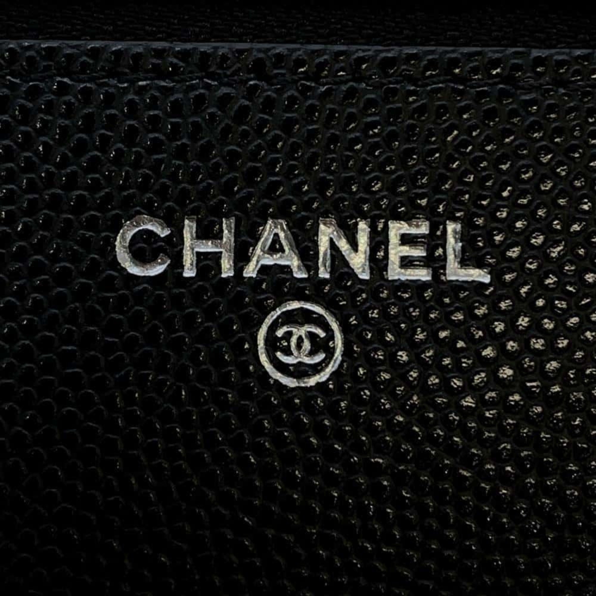 Chanel Chain Wallet Matelasse Coco Mark Caviar Skin CHANEL Black