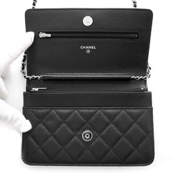 Chanel Chain Wallet Matelasse Coco Mark Caviar Skin CHANEL Black