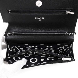 Chanel Chain Wallet Matelasse Coco Mark Caviar Skin CHANEL Black