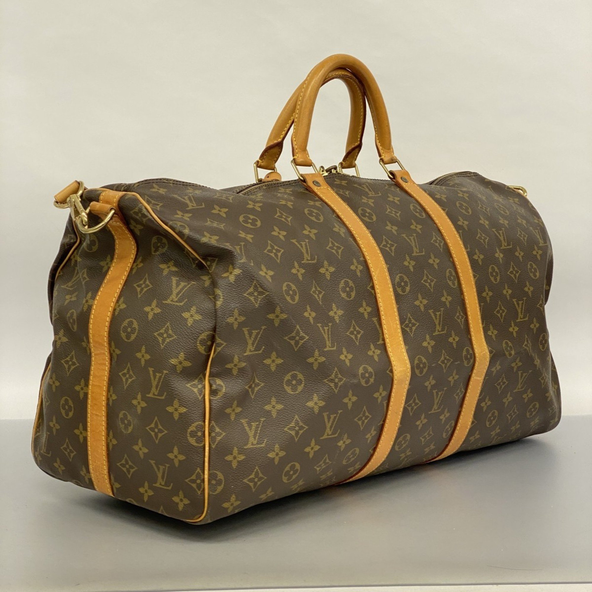 Louis Vuitton Boston Bag Monogram Keepall Bandouliere 55 M41414 Brown Men's Women's