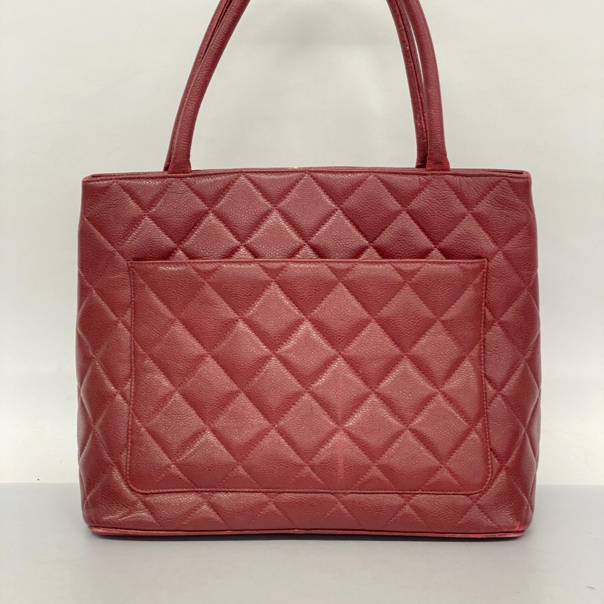 Chanel Tote Bag Reproduction Caviar Skin Red Women's