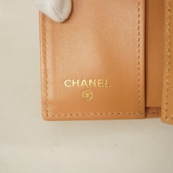 Chanel Tri-fold Wallet Matelasse Caviar Skin Beige Champagne Women's