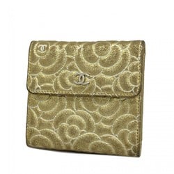 Chanel Tri-fold Wallet Camellia Leather Gold Women's