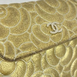 Chanel Tri-fold Wallet Camellia Leather Gold Women's