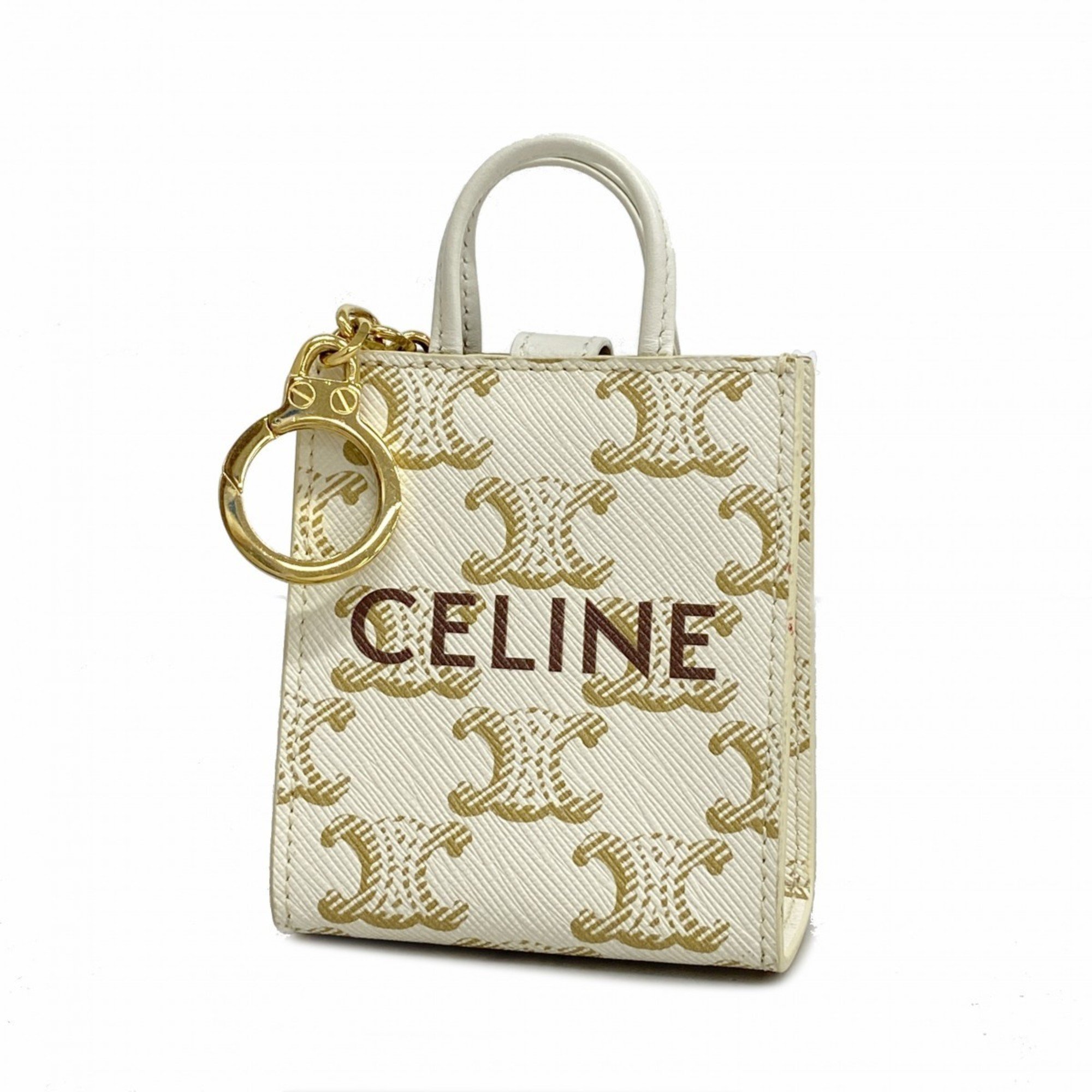 Celine Triomphe Keychain White Women's