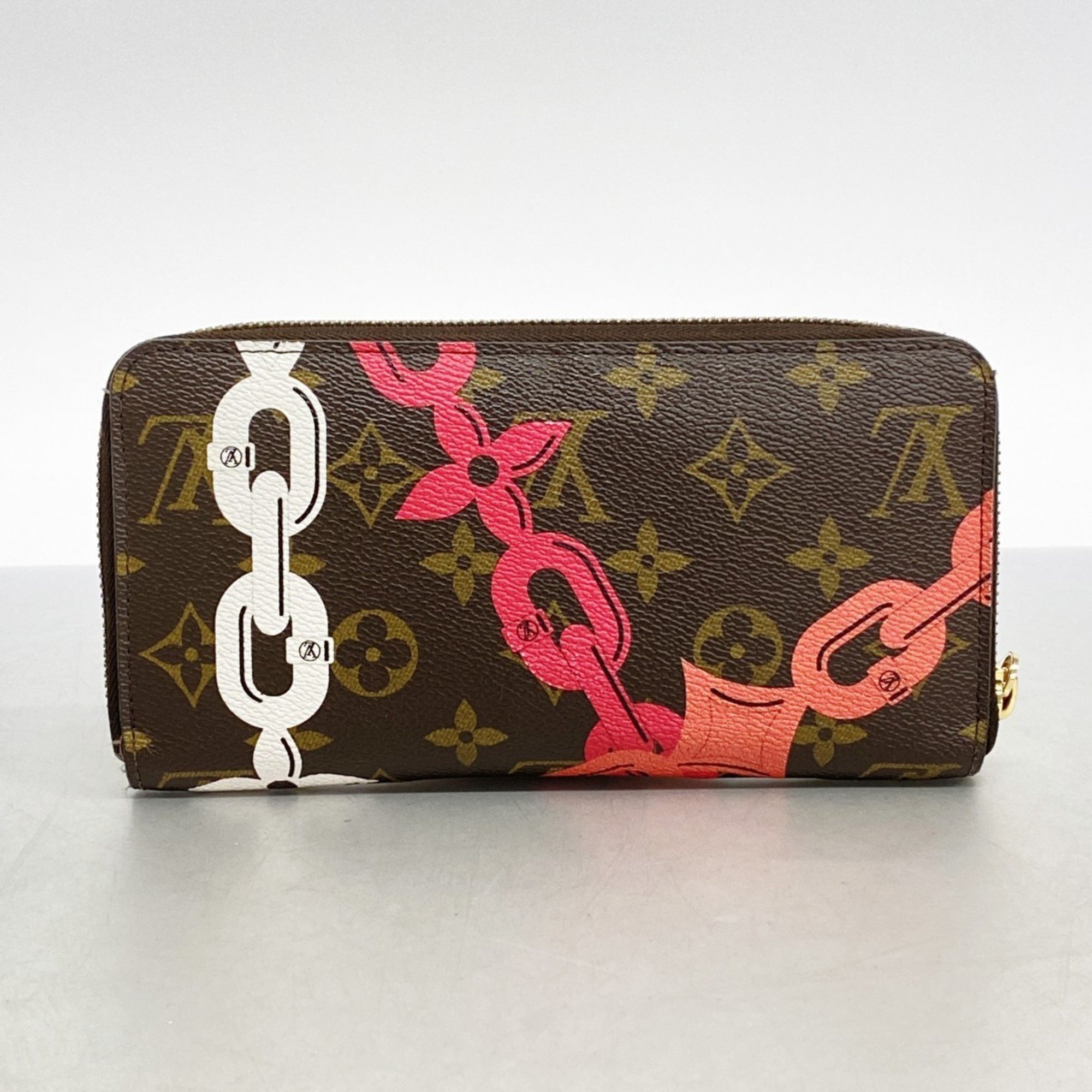 Louis Vuitton Long Wallet Monogram Bay Zippy M41905 Brown Fuchsia Women's