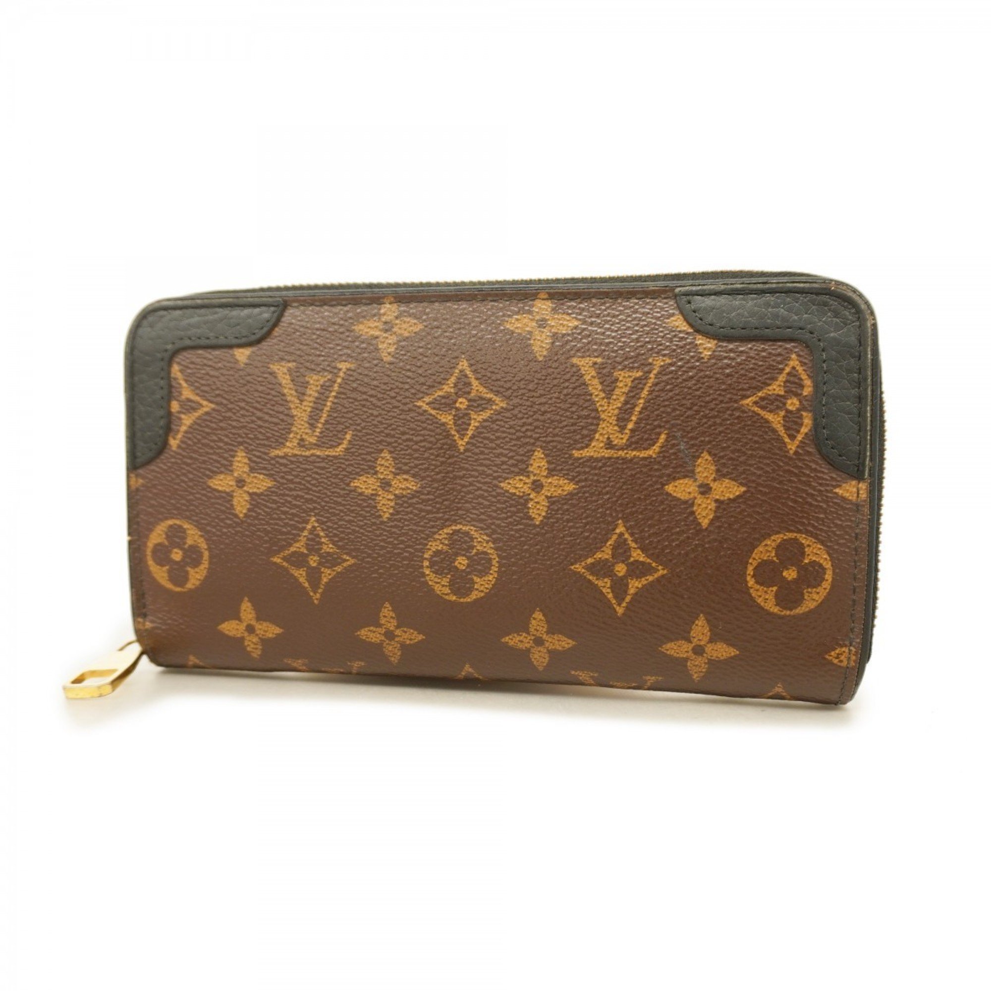 Louis Vuitton Long Wallet Monogram Zippy Retiro M61855 Brown Black Men's