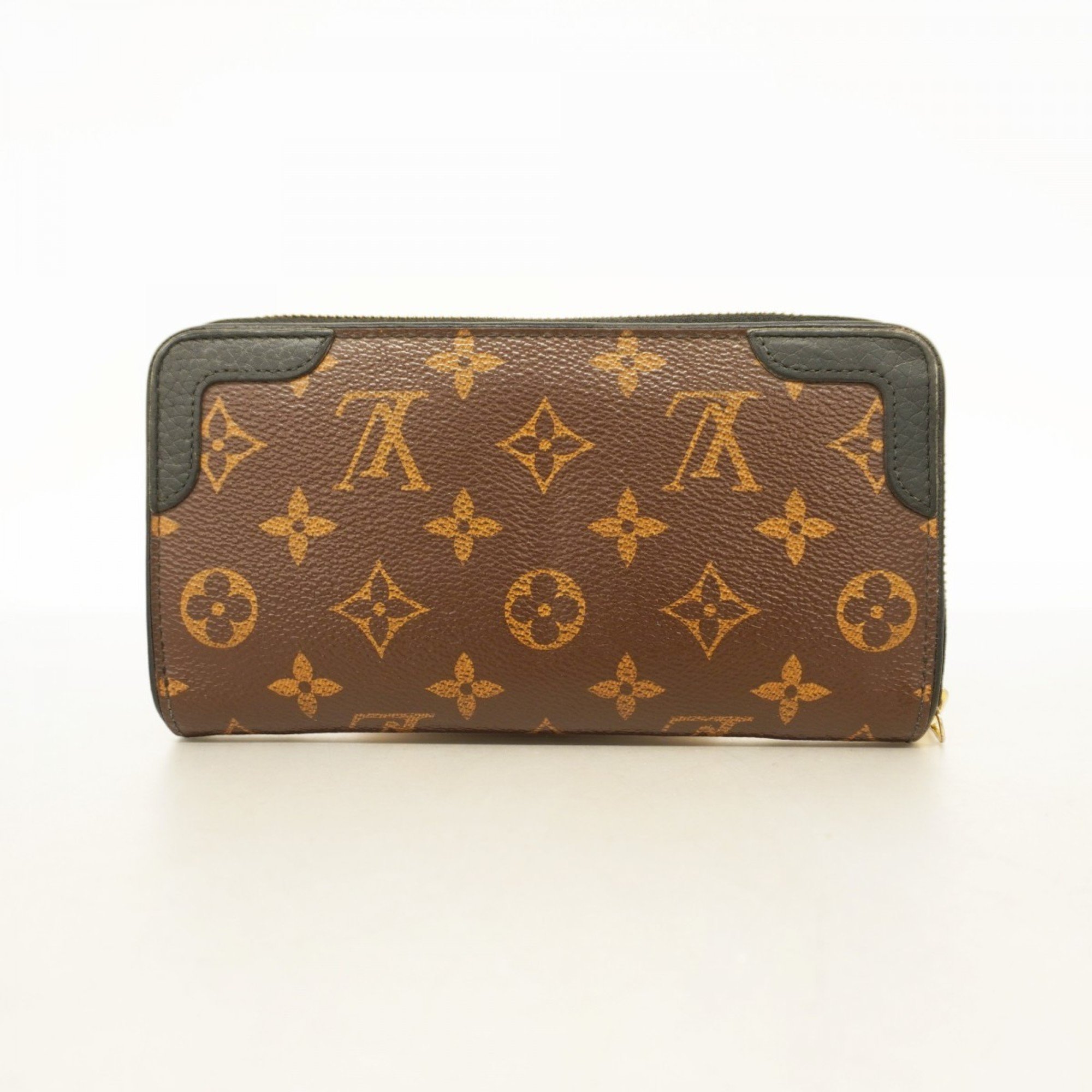 Louis Vuitton Long Wallet Monogram Zippy Retiro M61855 Brown Black Men's