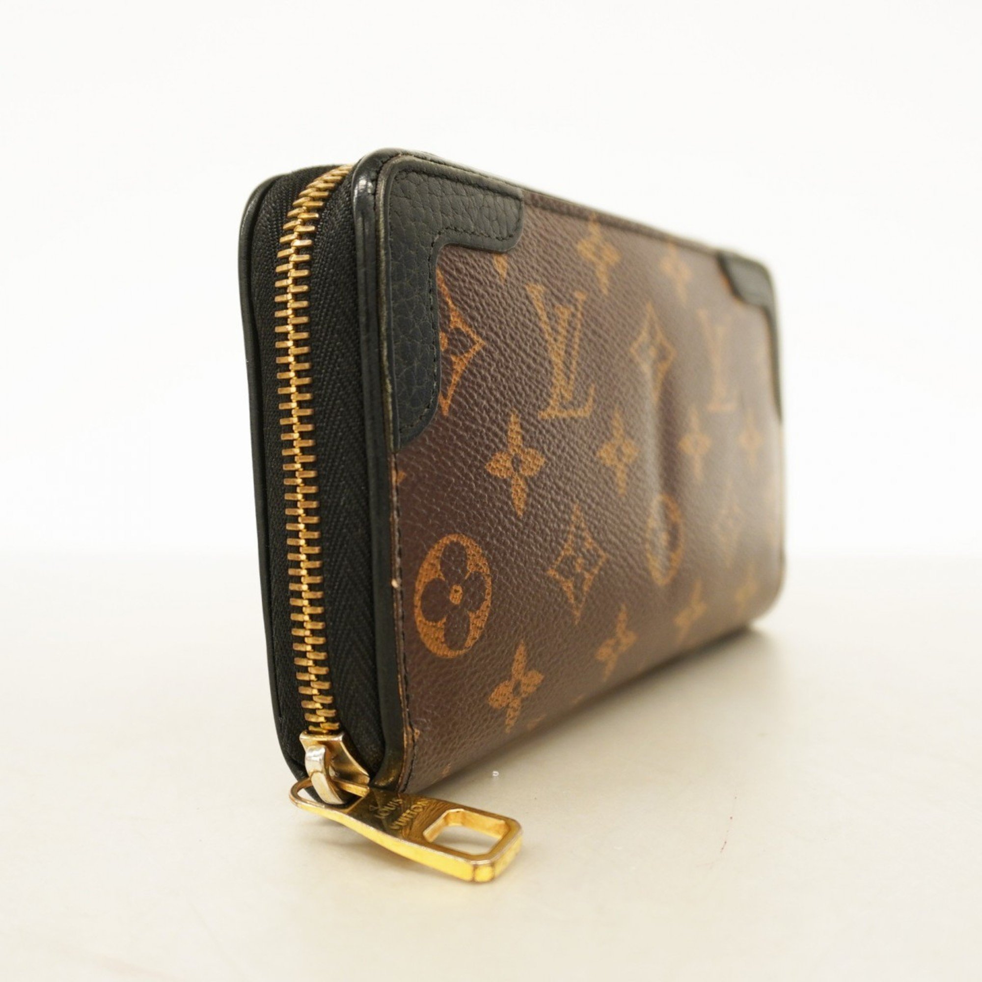 Louis Vuitton Long Wallet Monogram Zippy Retiro M61855 Brown Black Men's