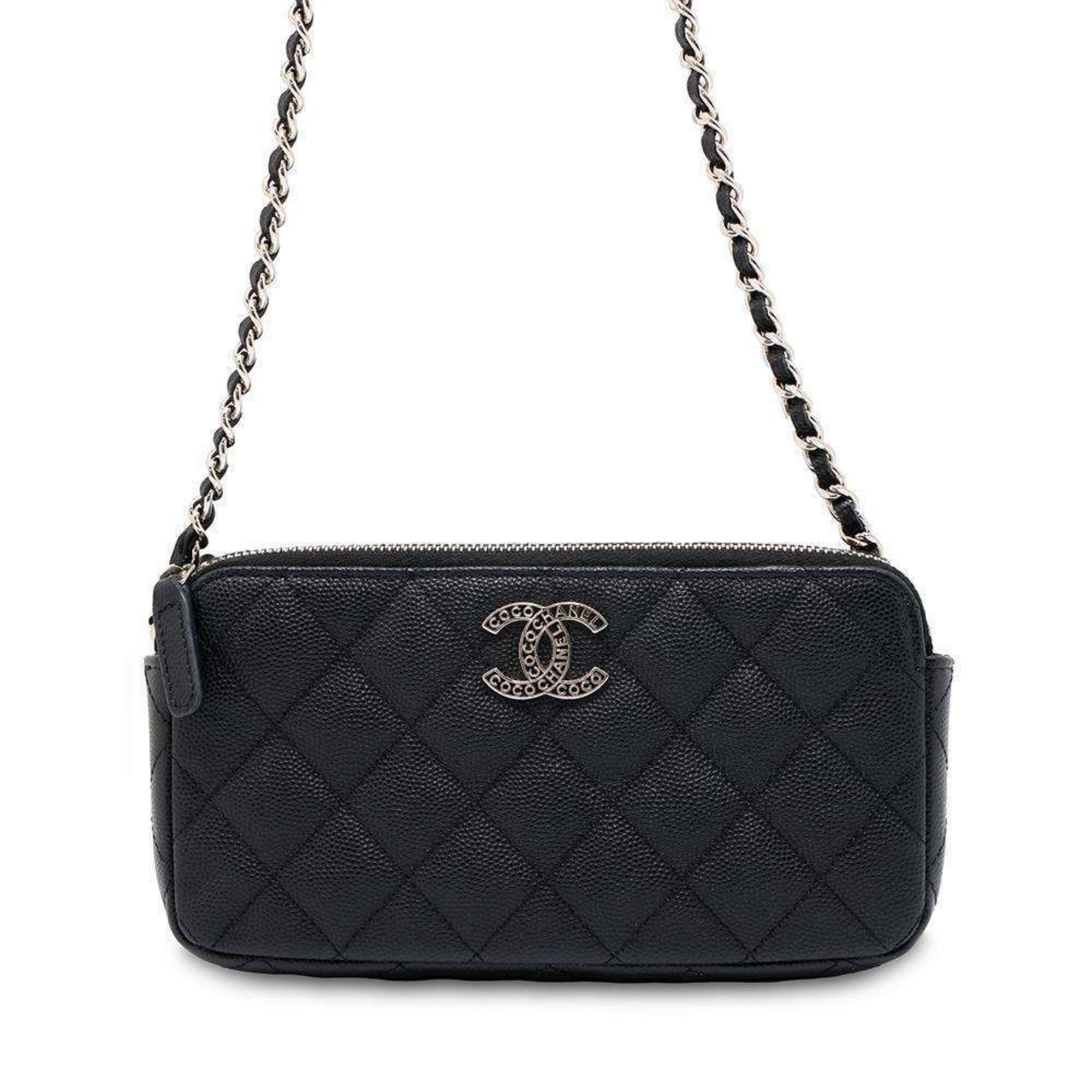 Chanel Chain Wallet Coco Mark Matelasse Caviar Skin AP3837 CHANEL Shoulder Bag Black