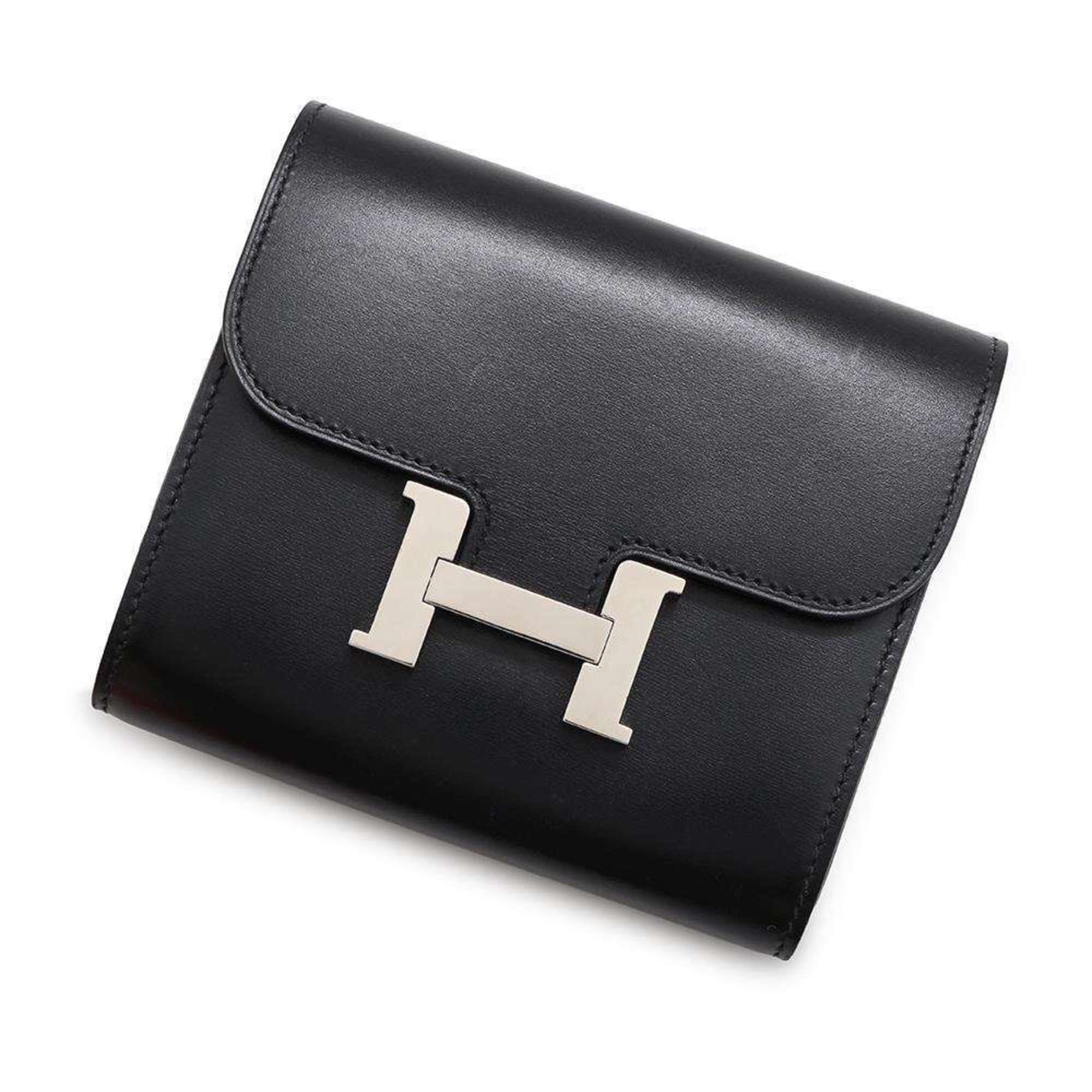 Hermes Wallet Constance Compact Black Tadelakt O Stamp HERMES