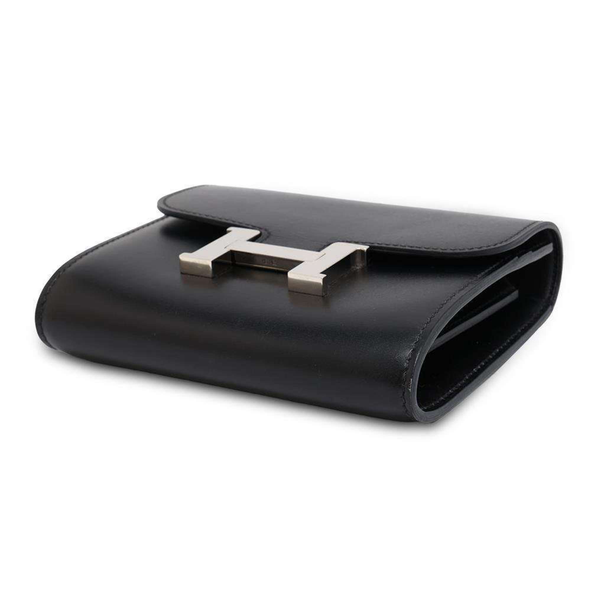 Hermes Wallet Constance Compact Black Tadelakt O Stamp HERMES