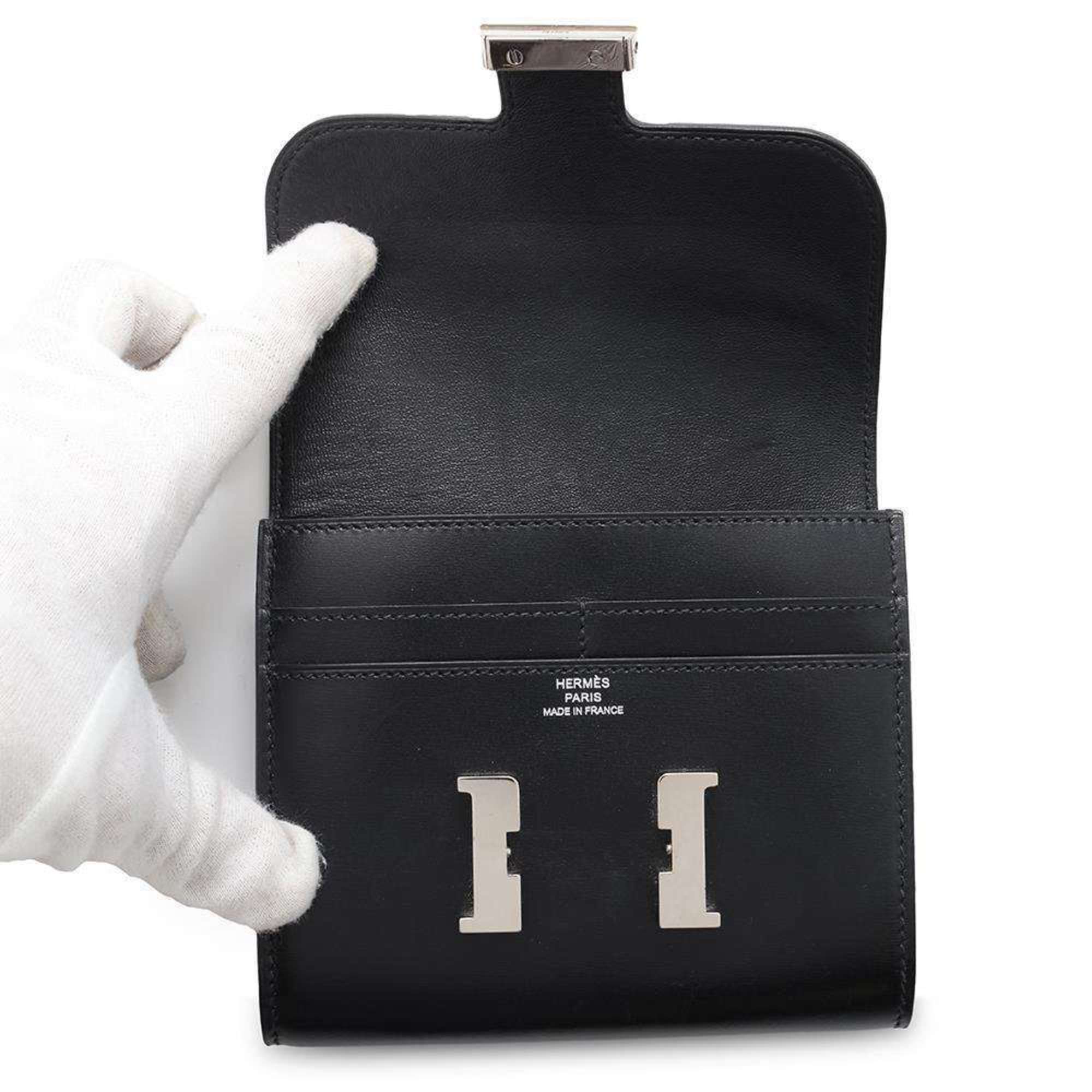 Hermes Wallet Constance Compact Black Tadelakt O Stamp HERMES