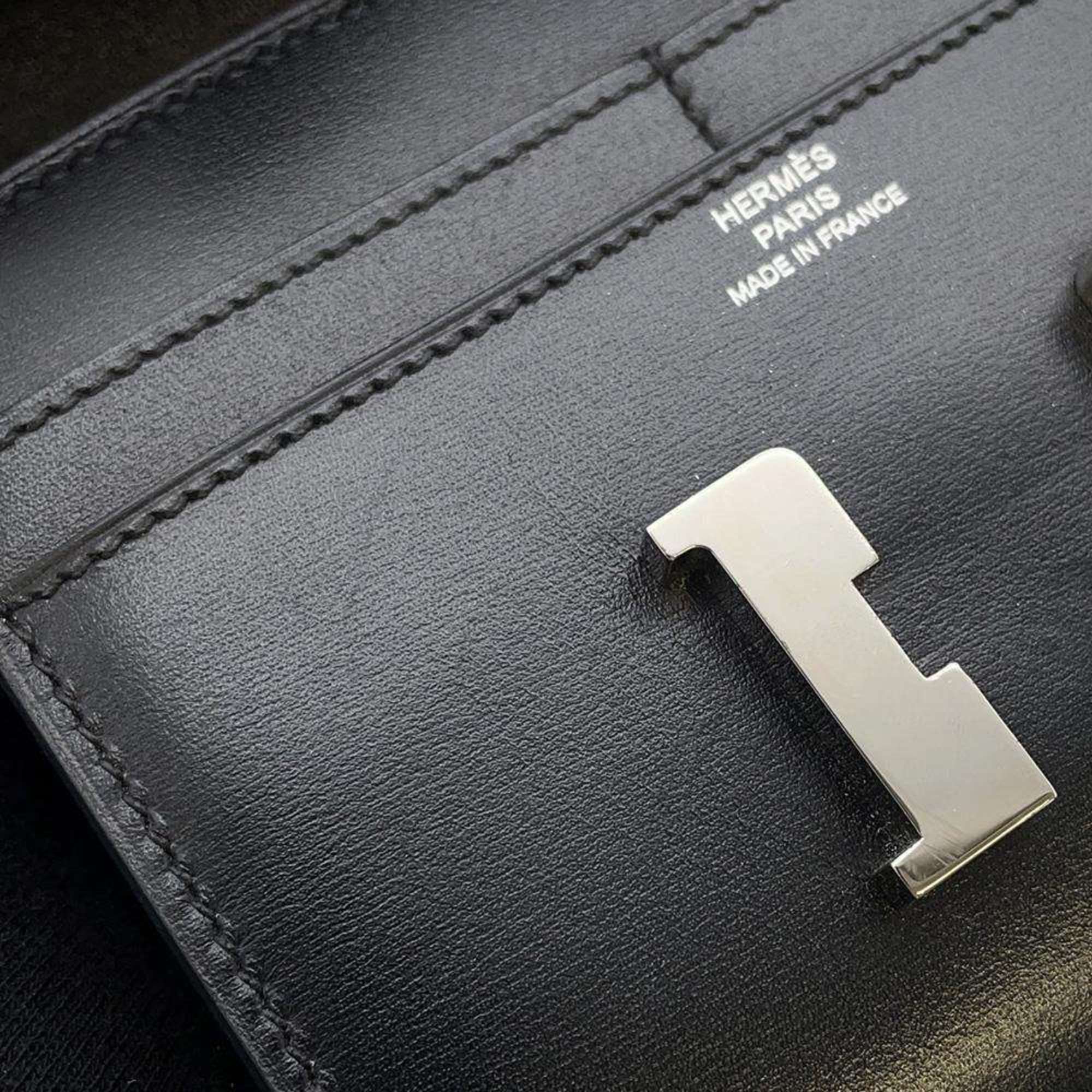 Hermes Wallet Constance Compact Black Tadelakt O Stamp HERMES