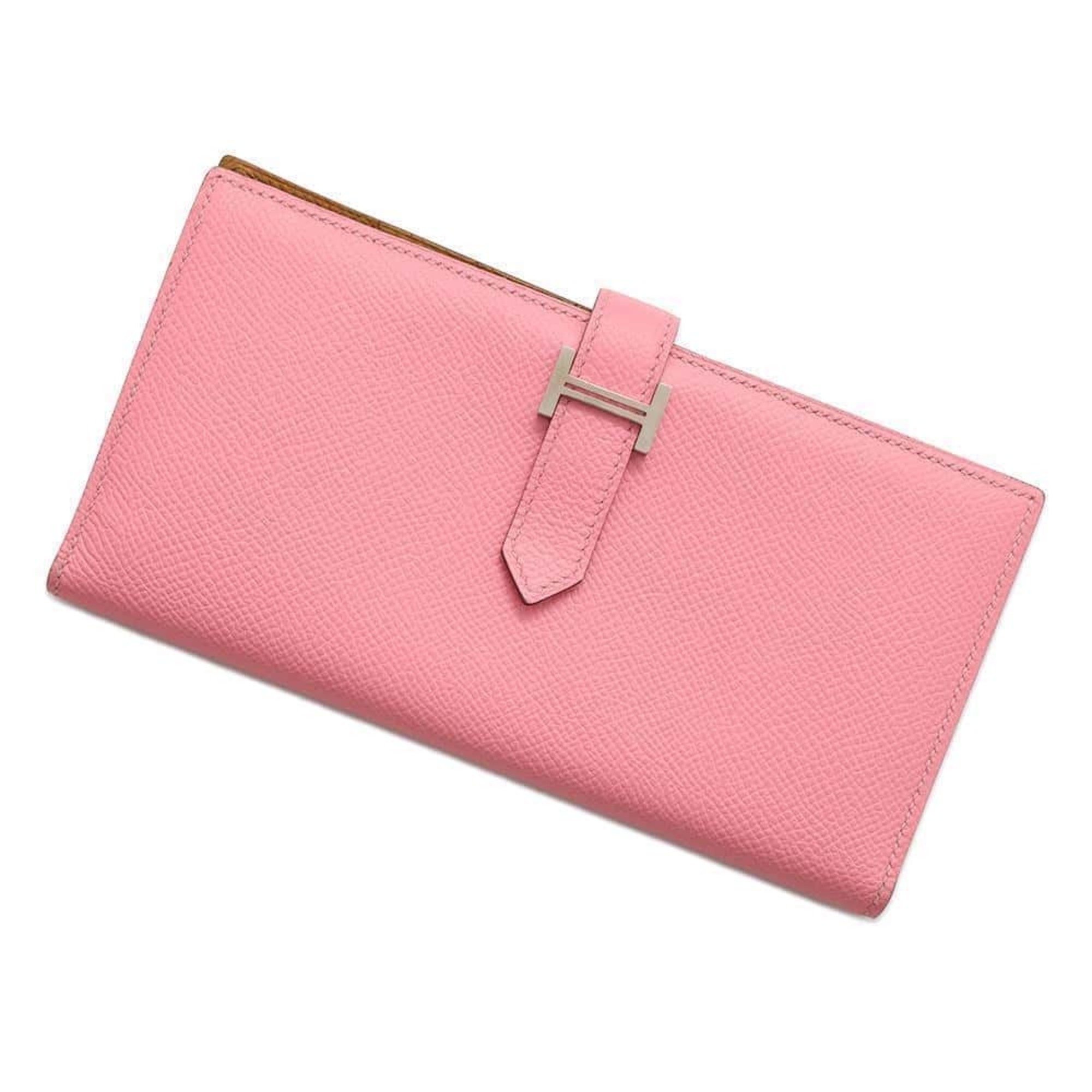 Hermes Long Wallet Bearn Soufflet Verso Rose Azalee Biscuit Epson Z Engraved