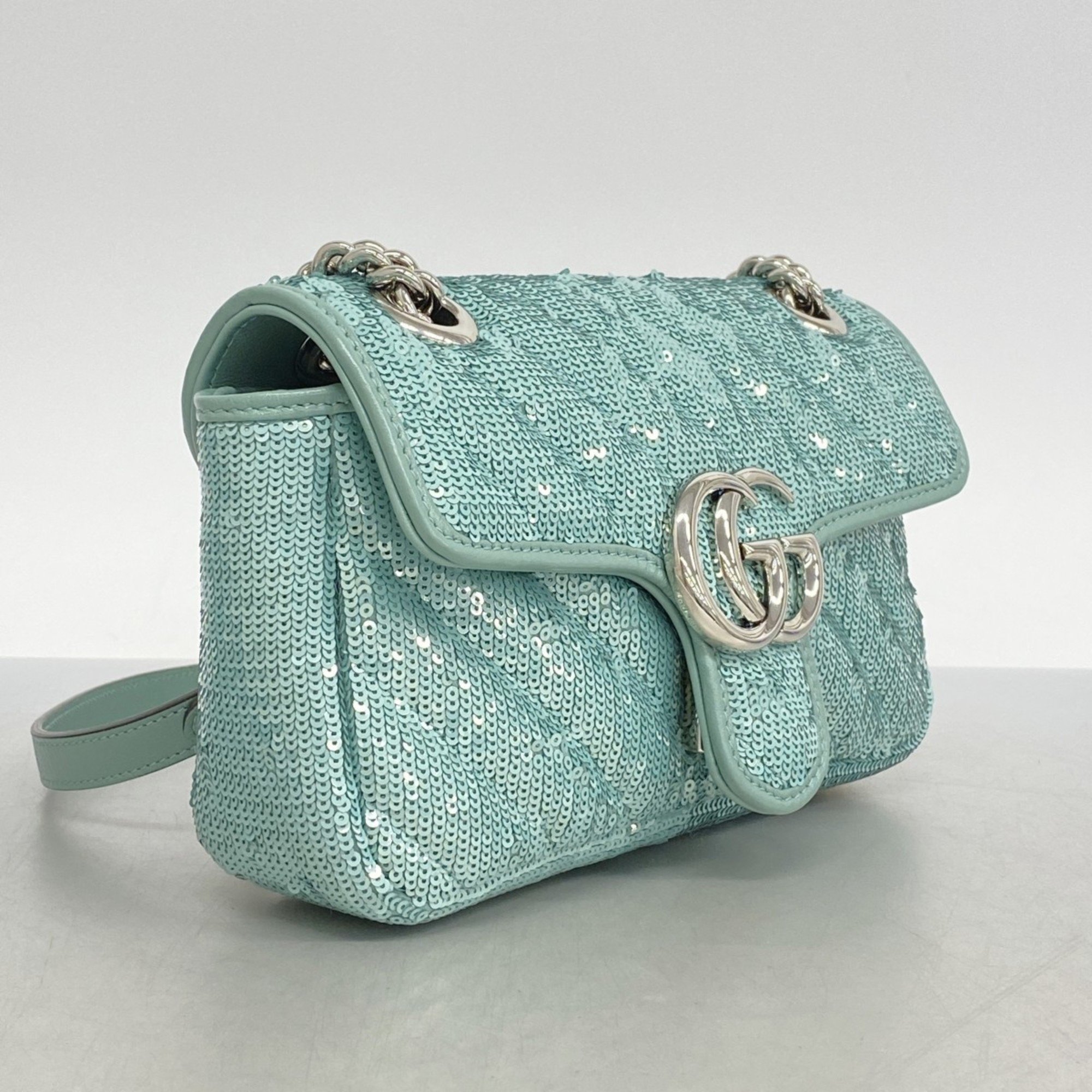 Gucci Shoulder Bag GG Marmont 446744 Sequin Mint Green Women's