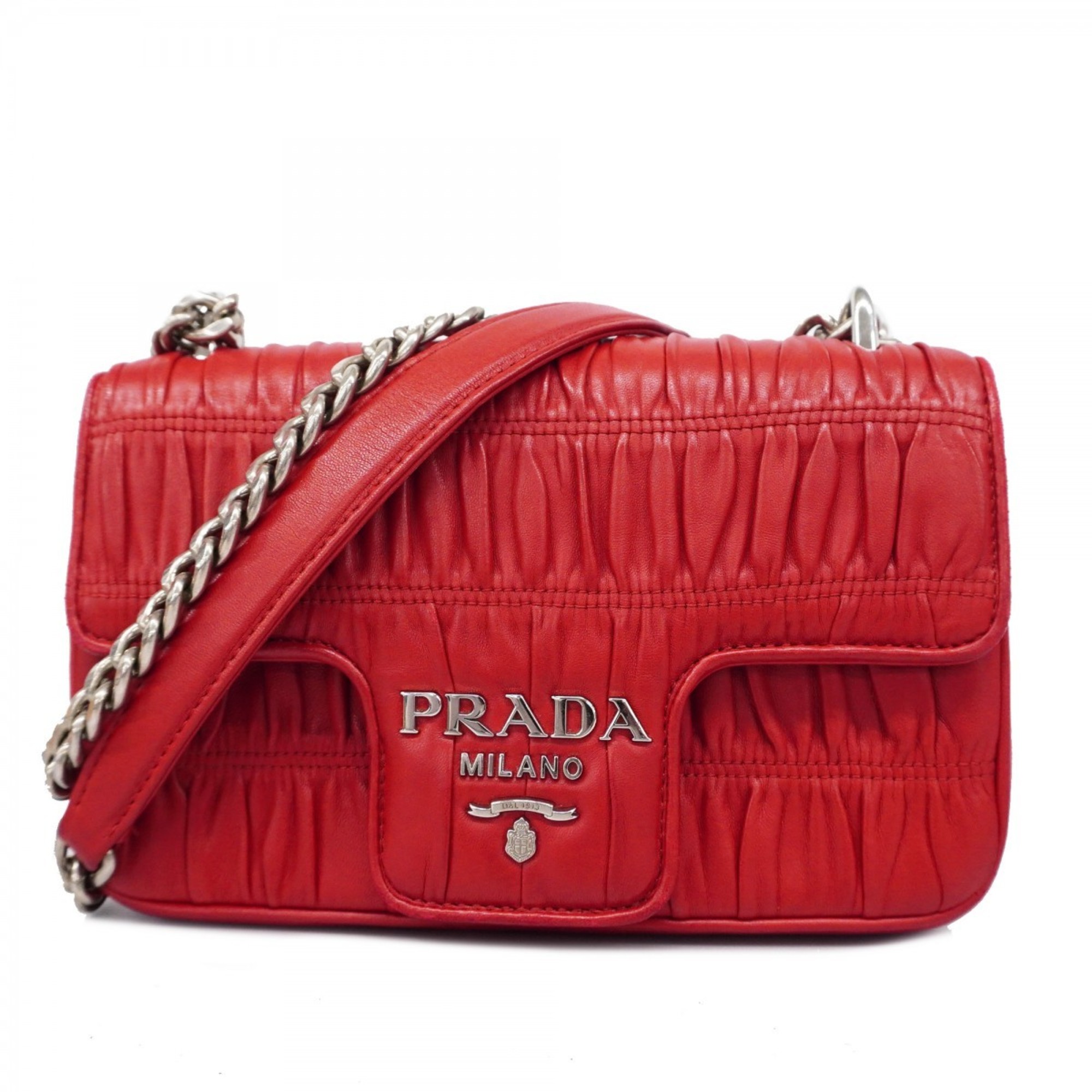 Prada Shoulder Bag Leather Red Women's