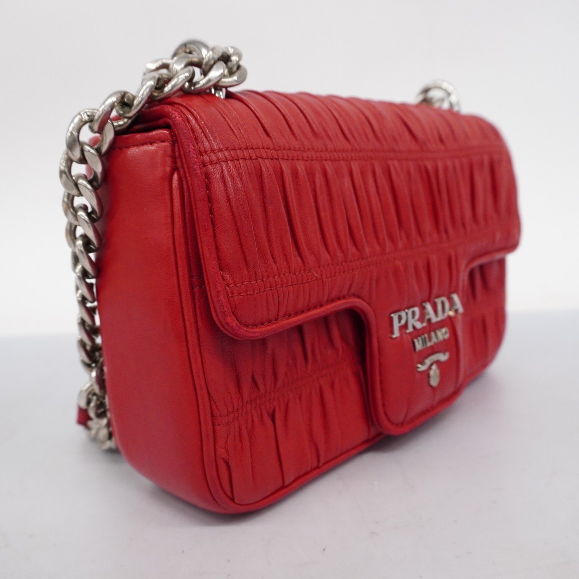 Prada Shoulder Bag Leather Red Women's