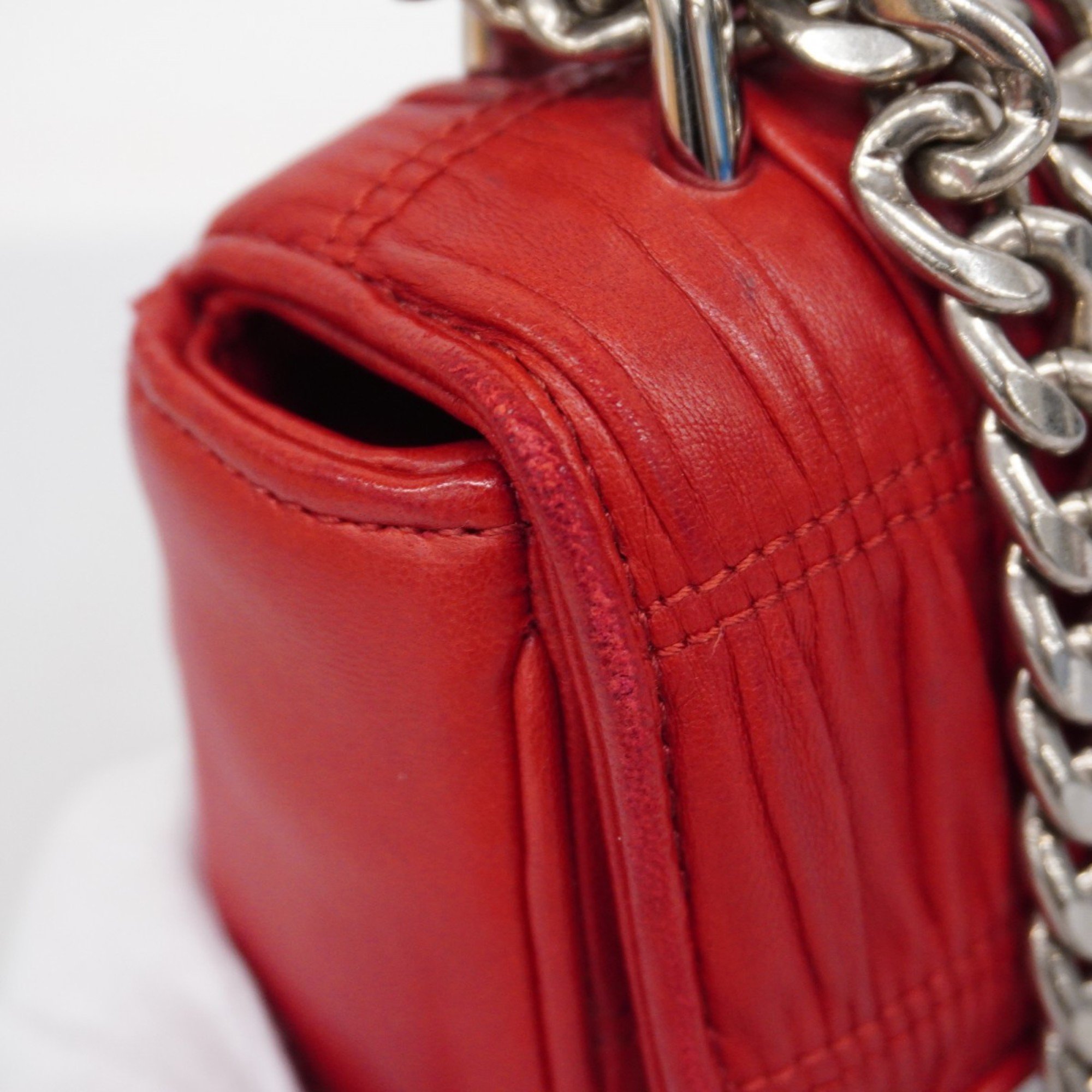 Prada Shoulder Bag Leather Red Women's