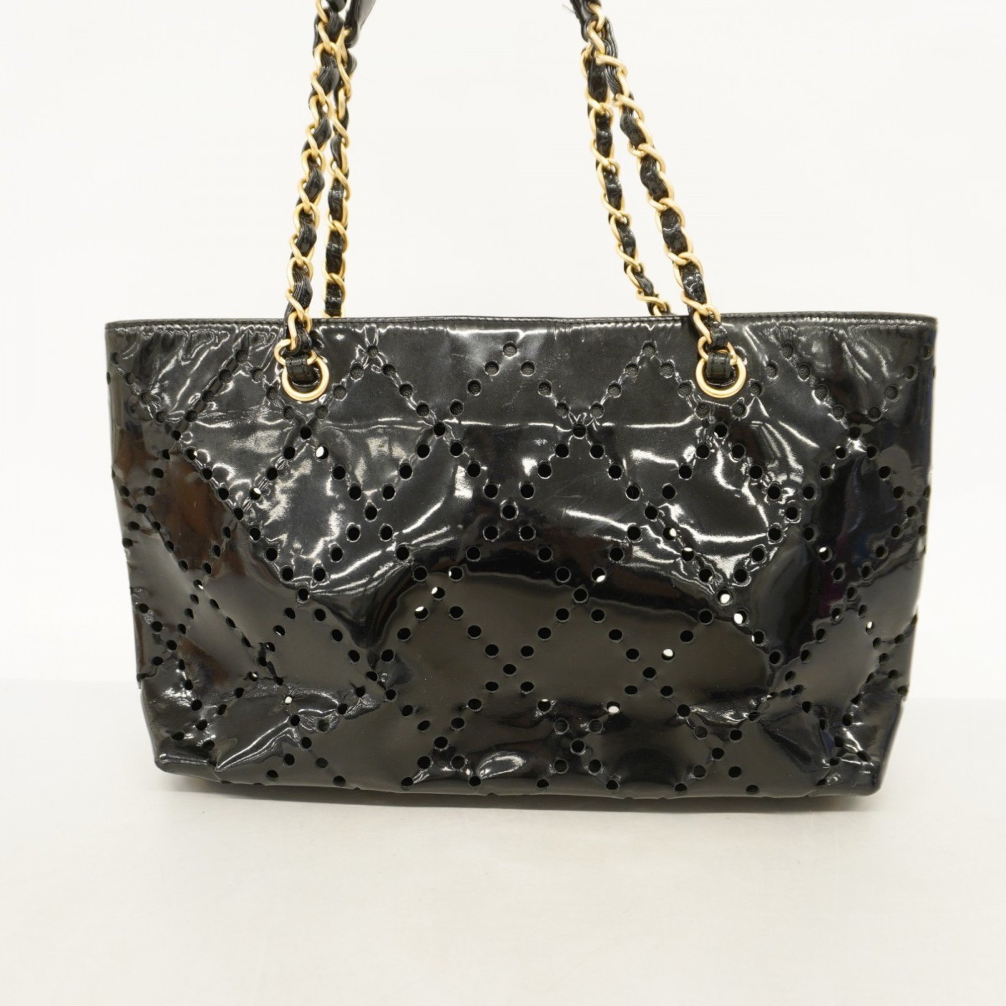 Chanel Tote Bag Patent Leather Black Women's