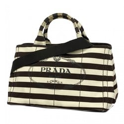 Prada Tote Bag Canapa Canvas White Brown Women's