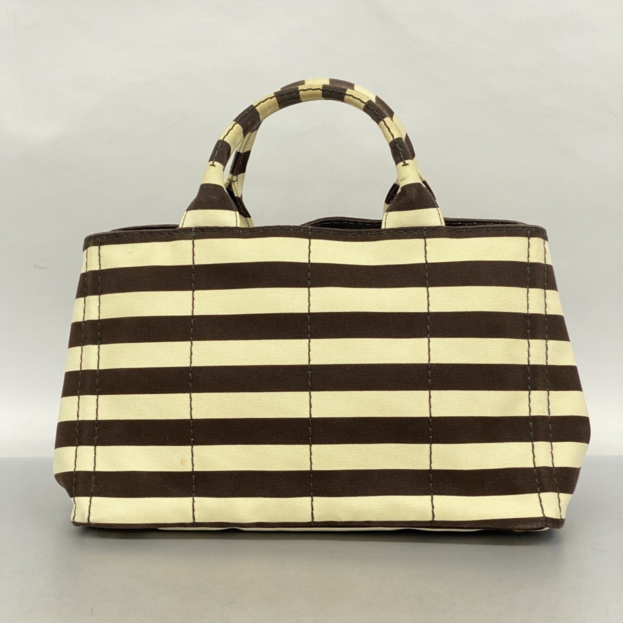 Prada Tote Bag Canapa Canvas White Brown Women's