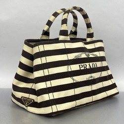 Prada Tote Bag Canapa Canvas White Brown Women's