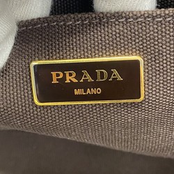 Prada Tote Bag Canapa Canvas White Brown Women's