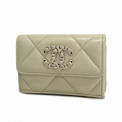 Chanel Tri-fold Wallet 19 Lambskin Grey Women's